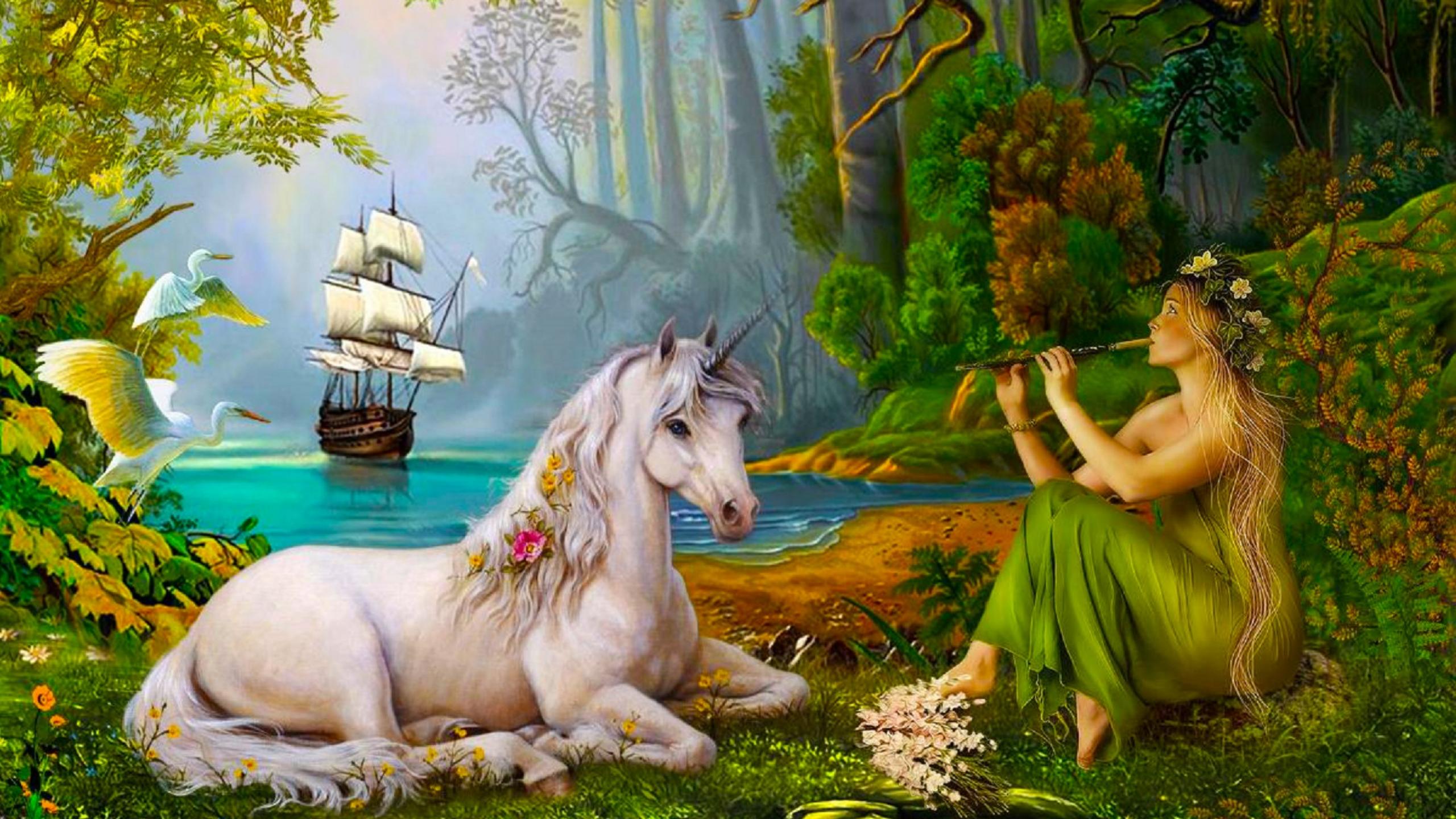 Music For A Unicorn Elf Art Woman Fairy 2560x1440 Hd Wallpaper 1897133