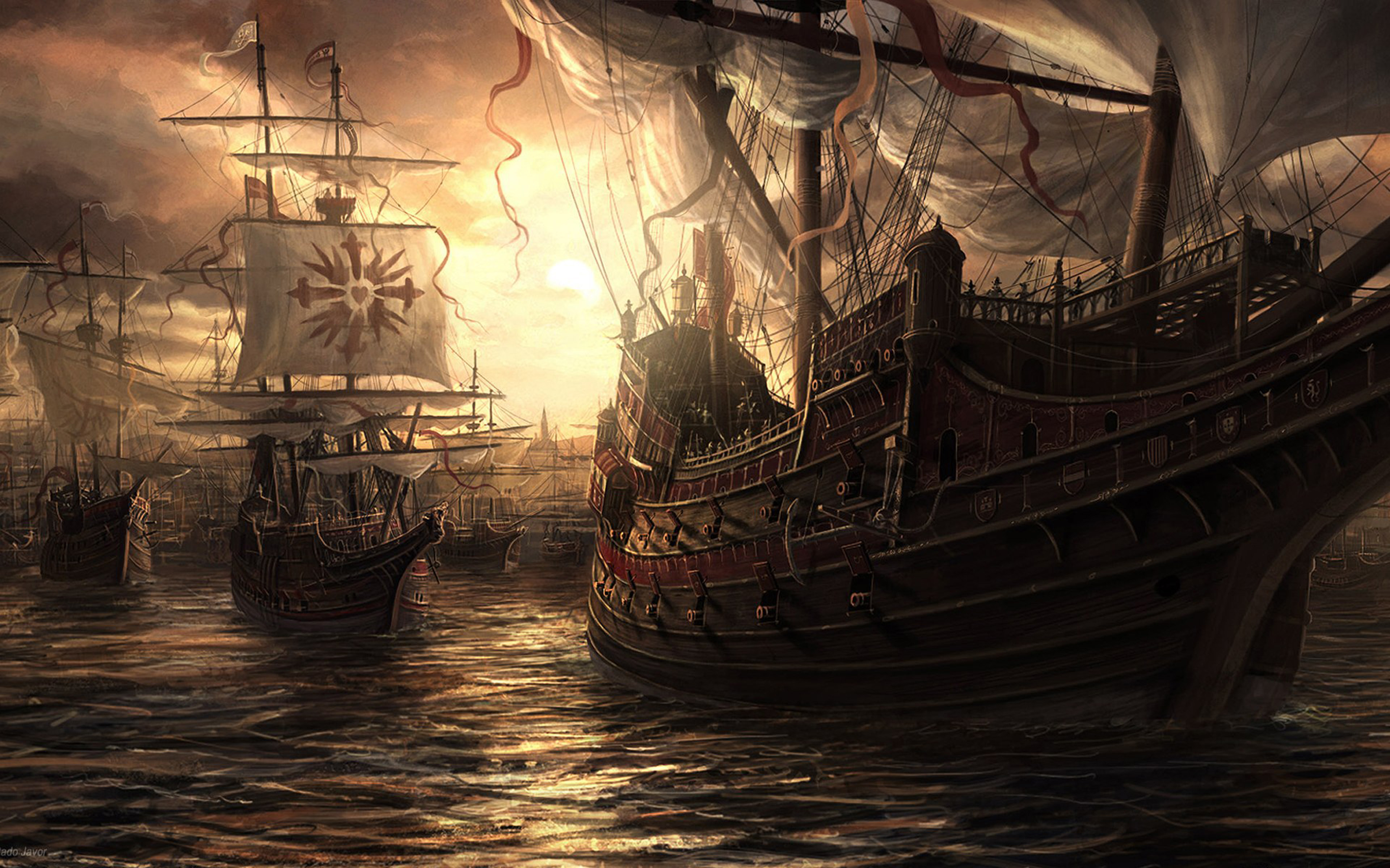Pirate Ship Fantasy Artistic Pictures Wallpaper HD 3840x2400