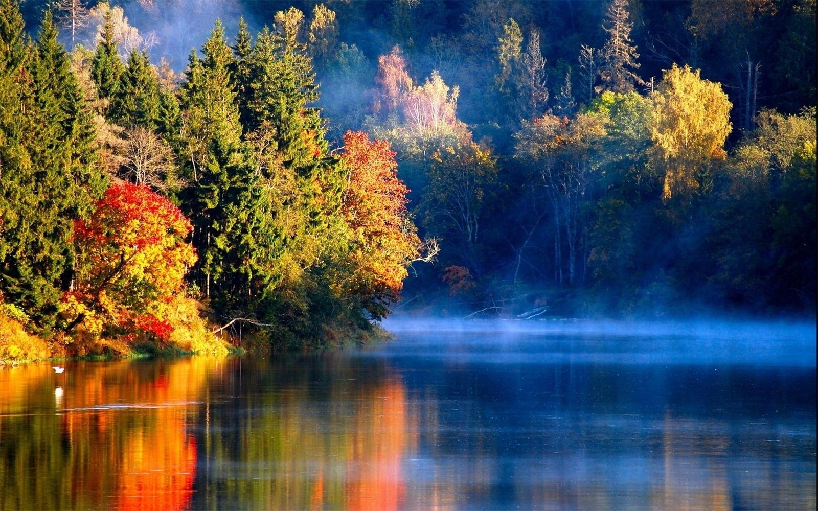 Nature Landscapes Rivers Lakes Water Reflection Autumn Fall