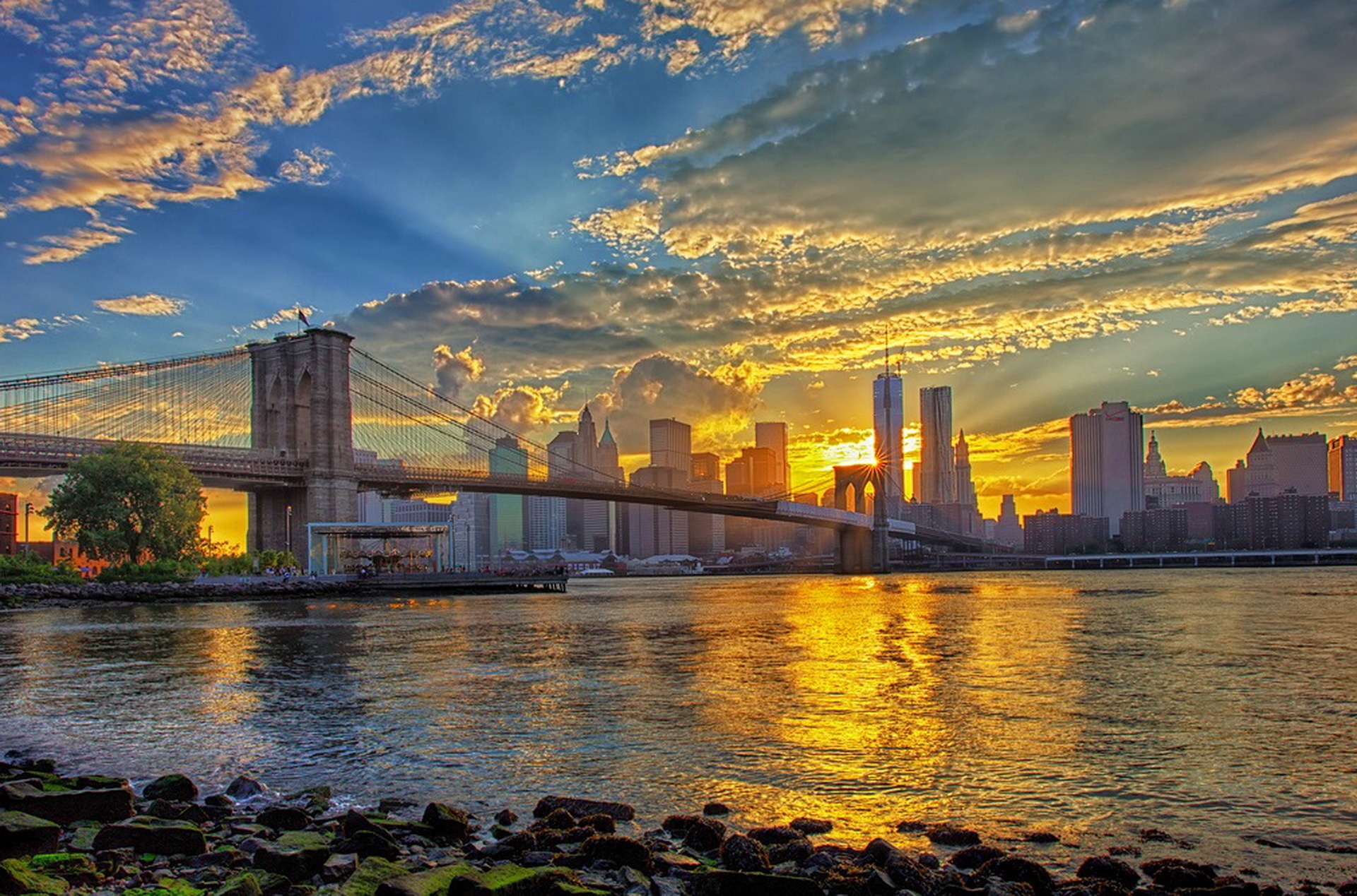 Bridges Brooklyn Bridge Sunrise Beautiful New York Sky