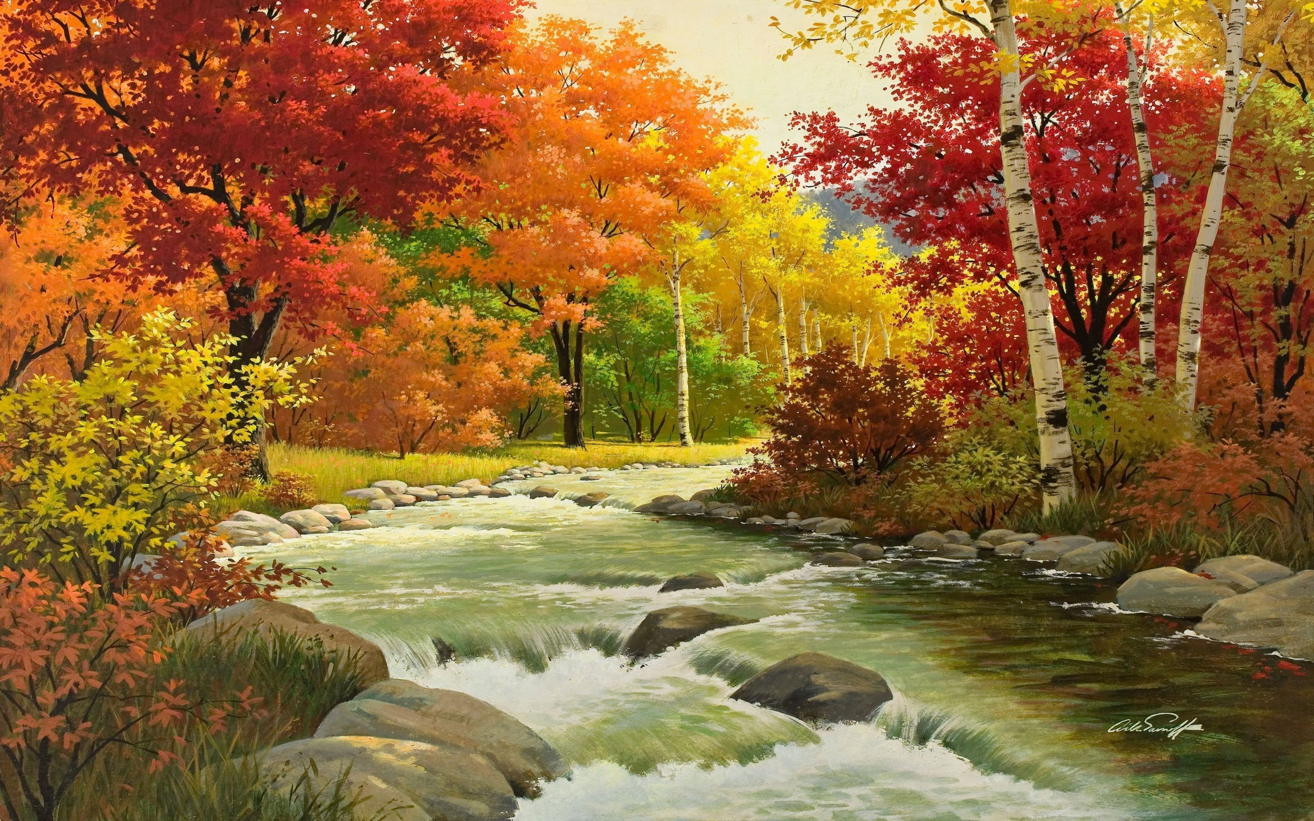 Flowing River Nature Fall Wallpaper : Wallpapers13.com