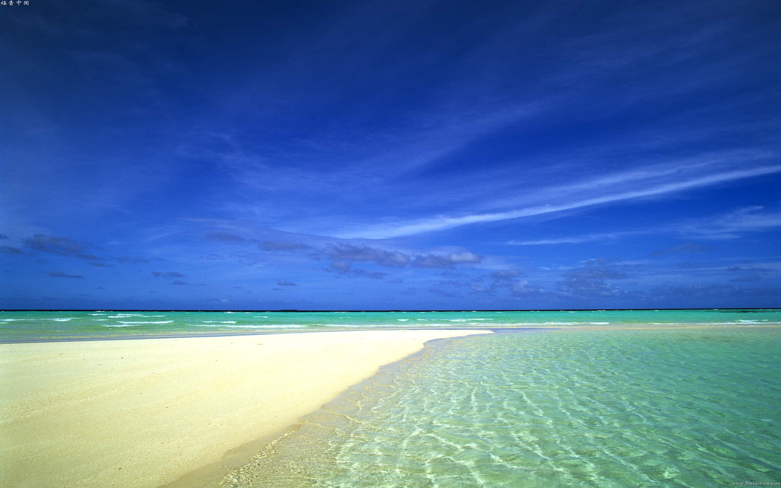Sandy Beach, Shallow Blue Sea, Sky, Summe : Wallpapers13.com