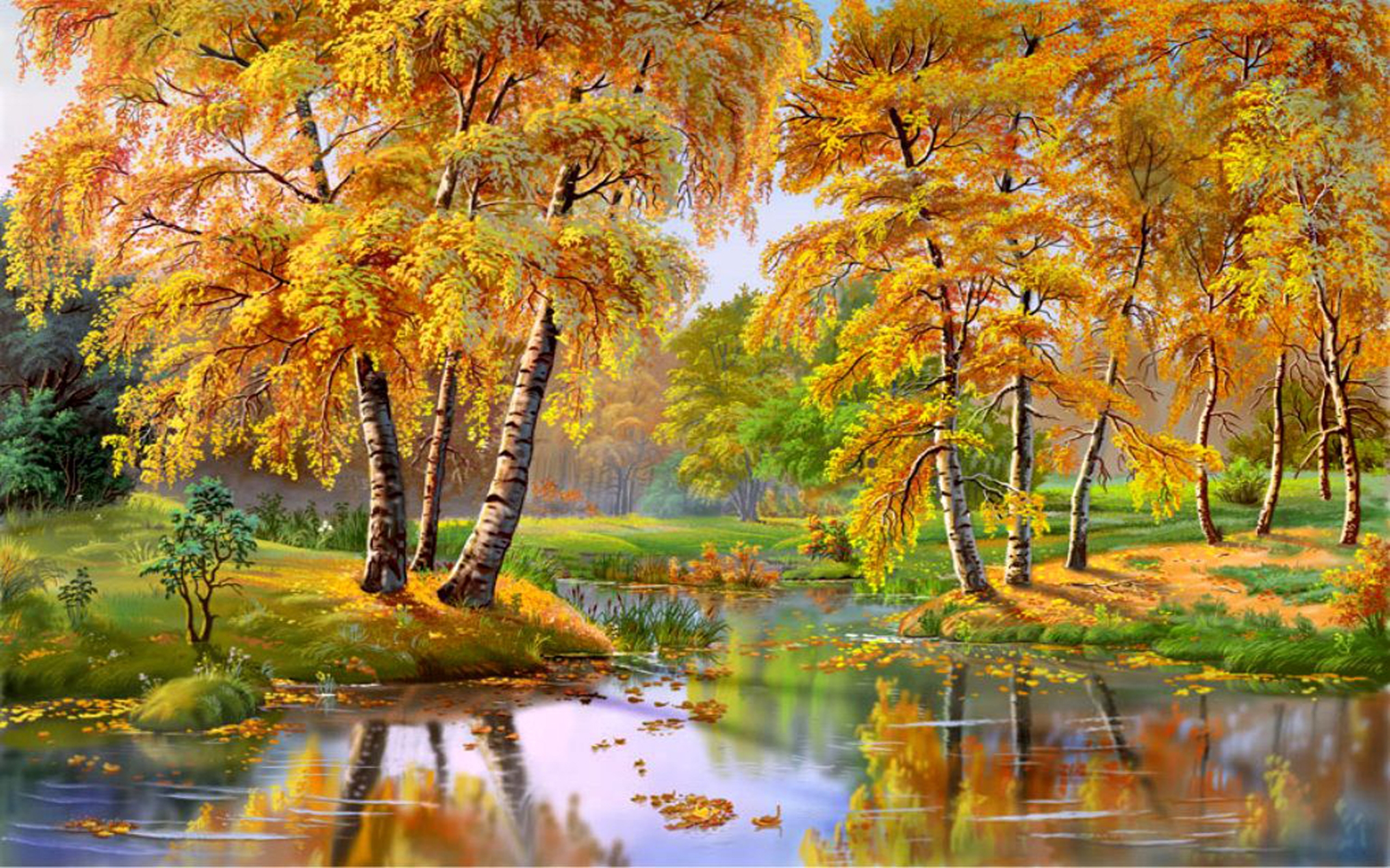 Wonderful Autumn Landscape, River, Trees 087537 ...