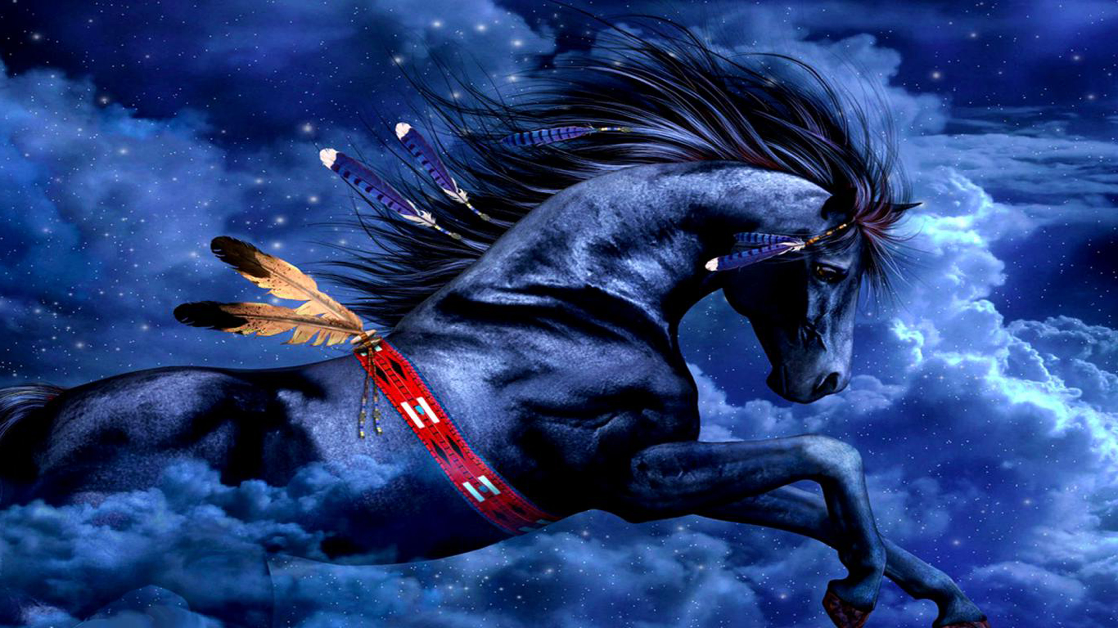 Fantasy Digital Art Blue Indian Horse Wallpaper Design : Wallpapers13.com