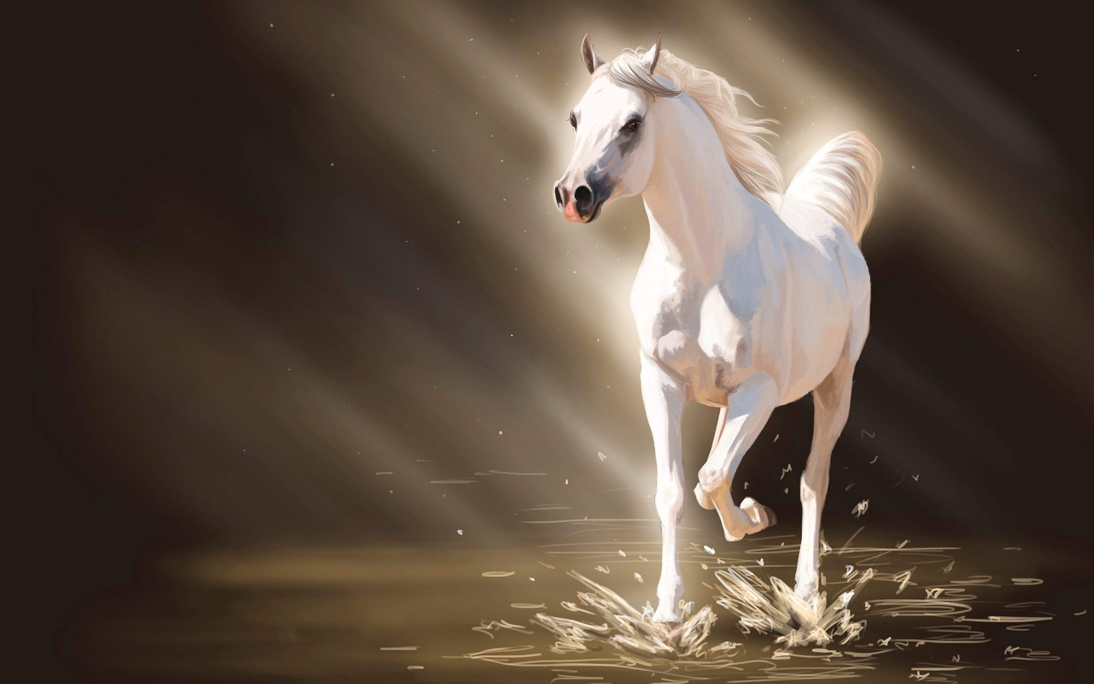 White Horse Painting 3840x2400 : Wallpapers13.com