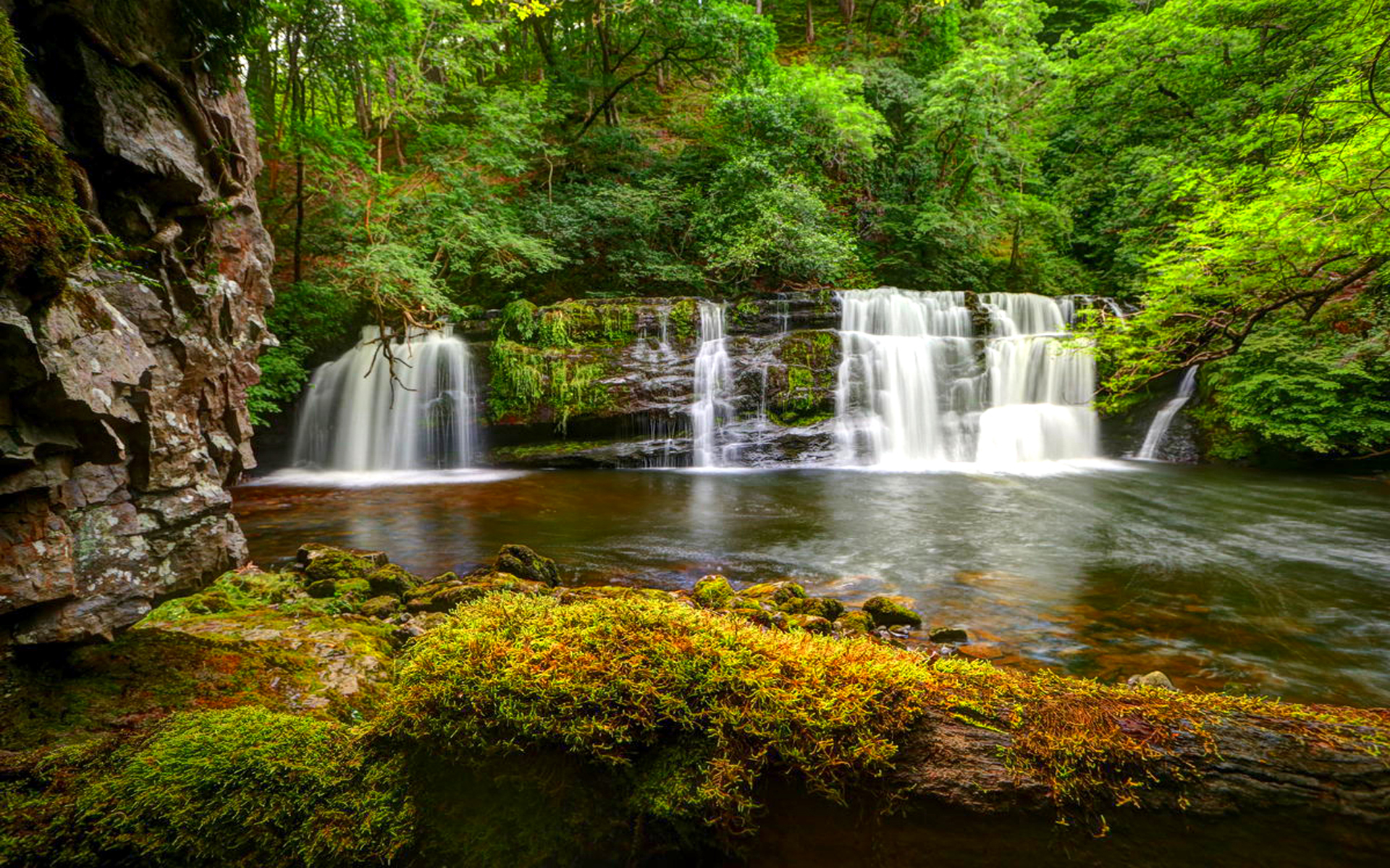 Nature Green Cascading Waterfall Hd Wallpaper For Desktop ...