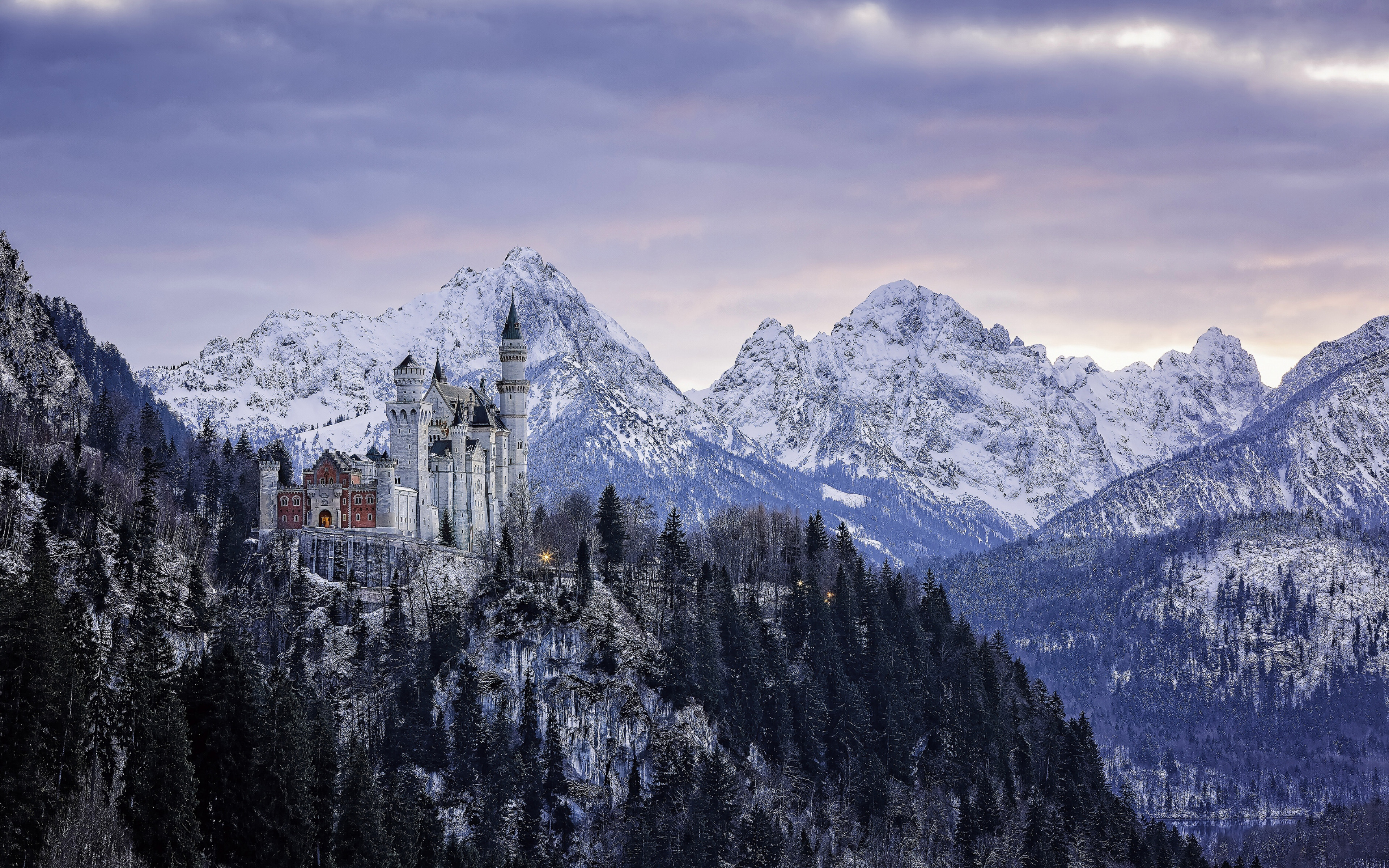 Winter Landscape Background Alps And Neuschwanstein Castle Bavaria