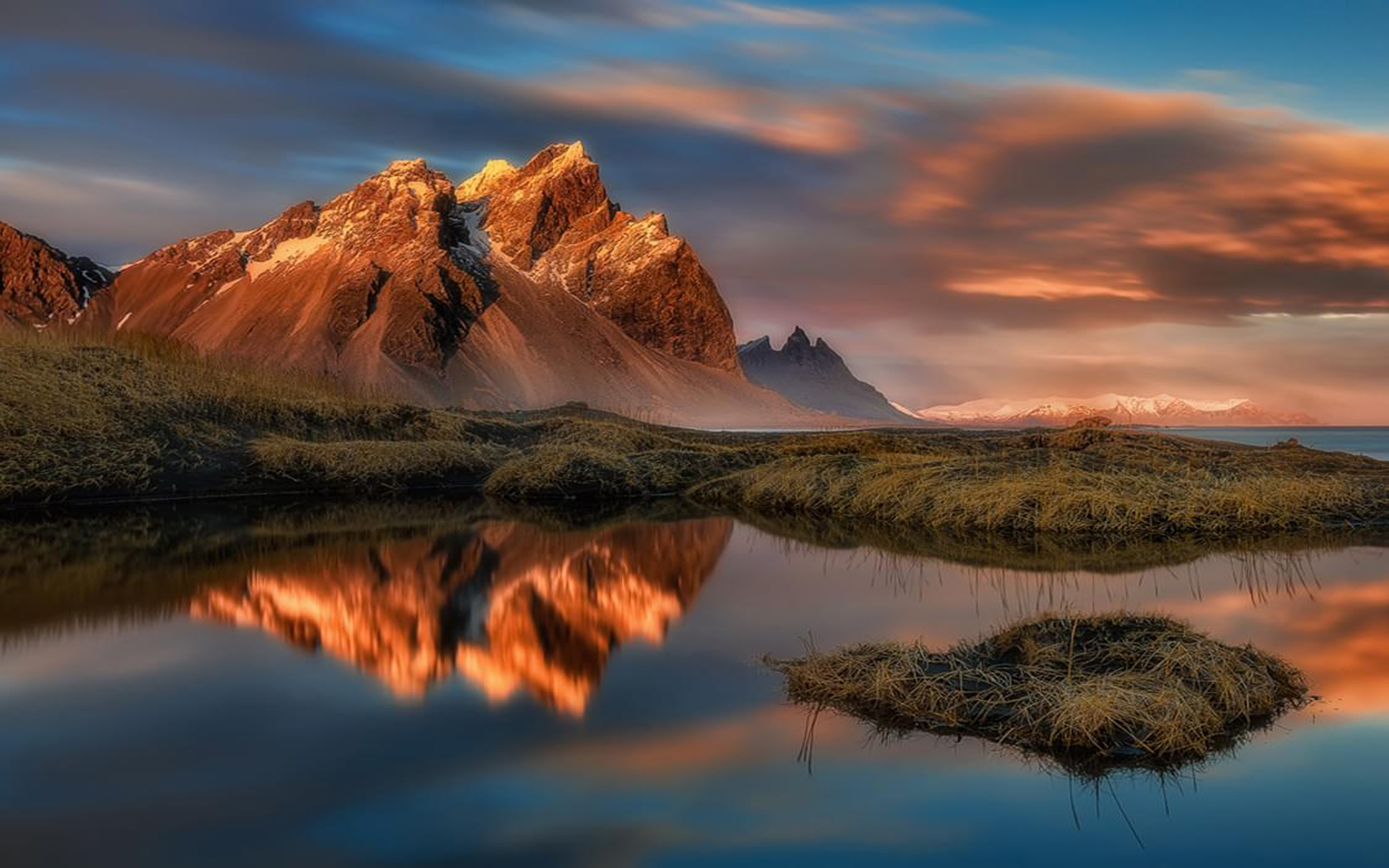 Reflection In Water Stokksnes Vestrahorn Mountain In East Iceland