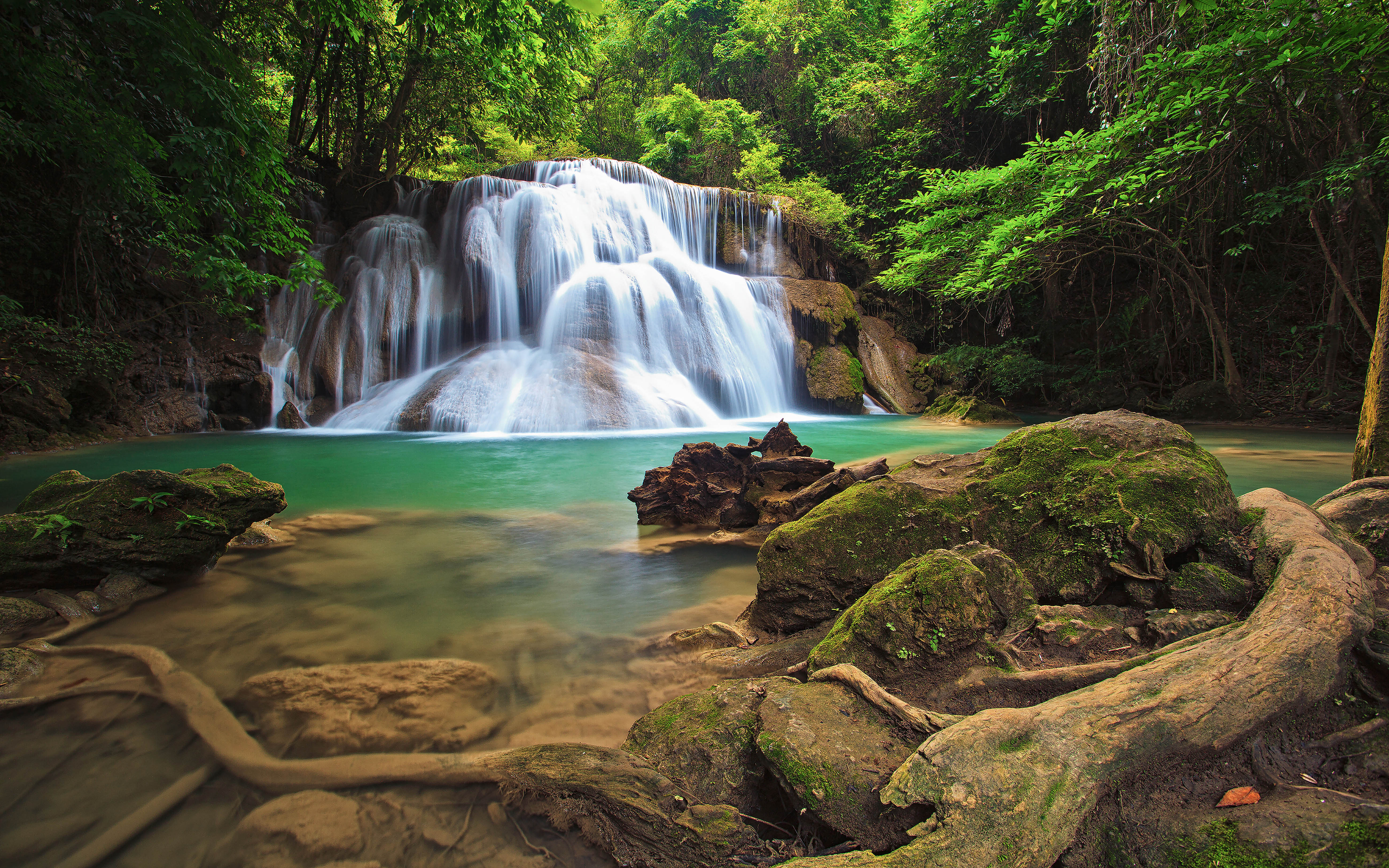Wonderful Waterfall In The Tropical Forests Of Thailand Hd