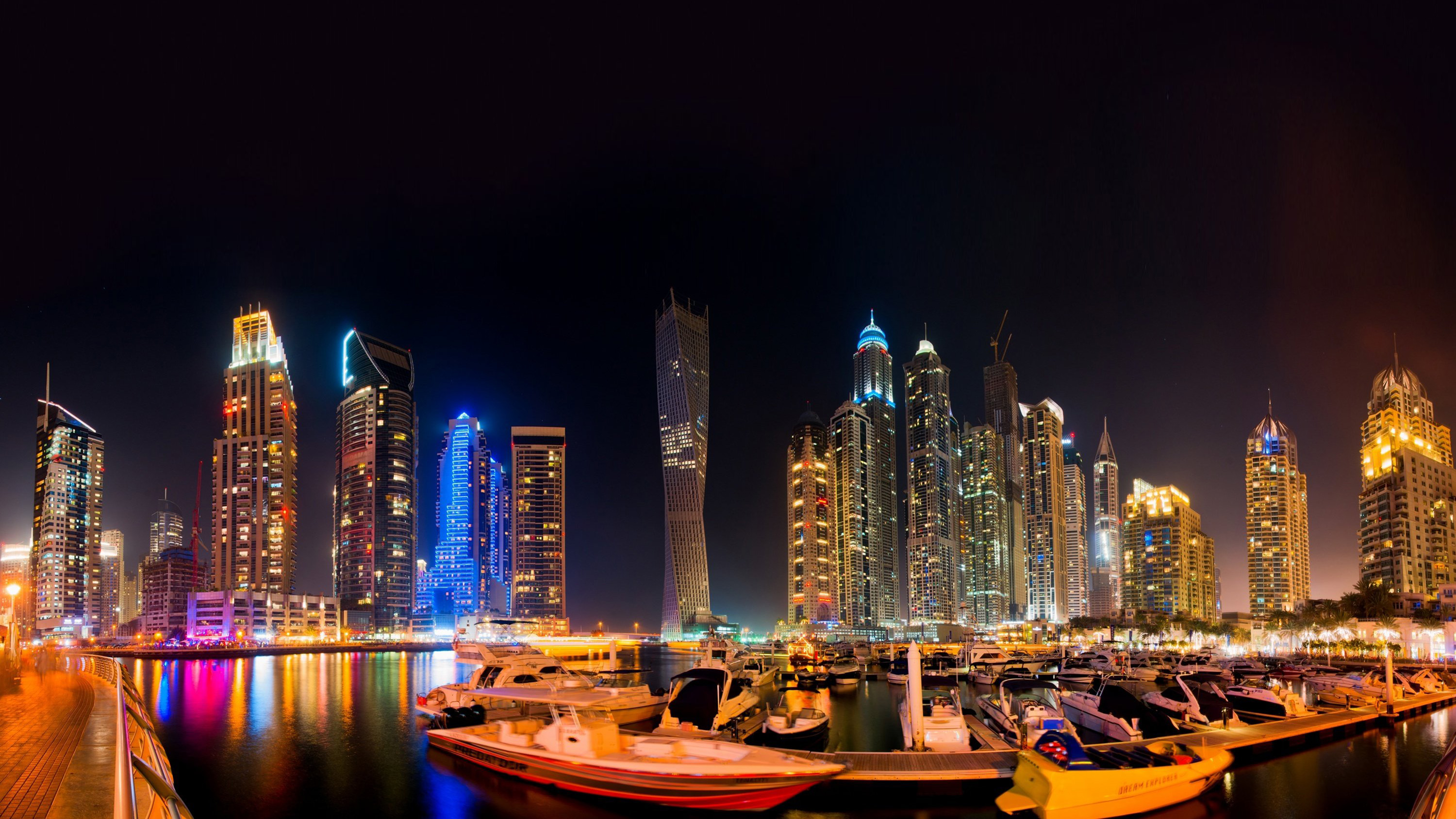 Dubai United Arab Emirates City Skyscrapers In The Night Night Light
