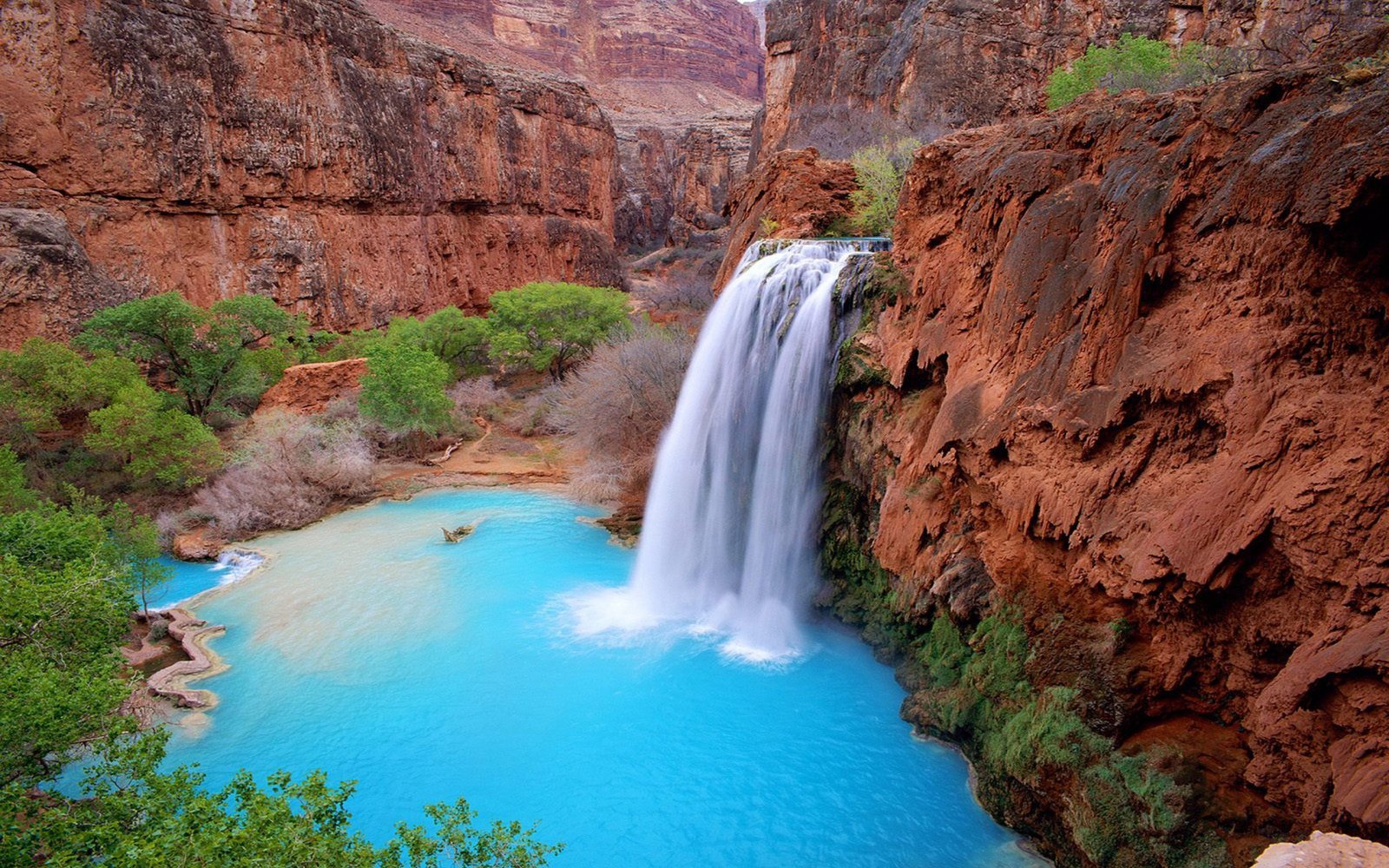 Grand Canyon Arizona Usa Havasu Falls Blue Green Waters Desktop Hd