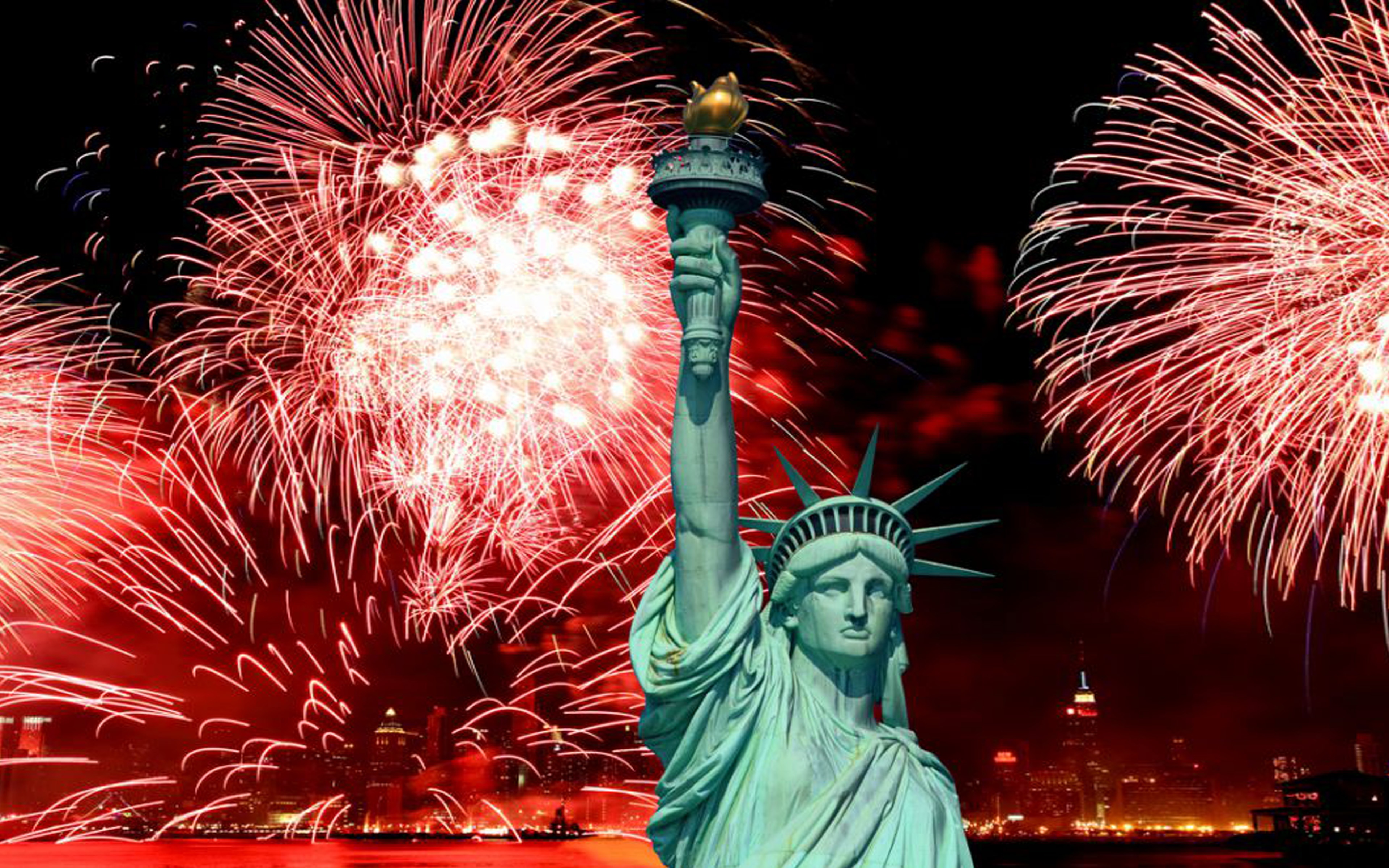 The Statue Of Liberty And 4th Of July Celebration Fireworks Desktop Hd