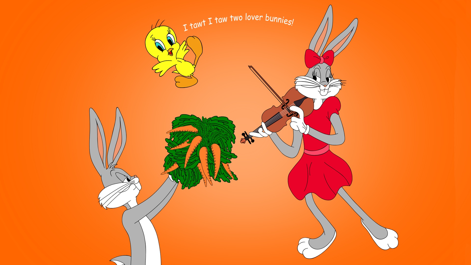 Looney Tunes Bugs Bunny Honey Bunny And Tweety Violin Classical Music Wallpaper Hd 1920x1080
