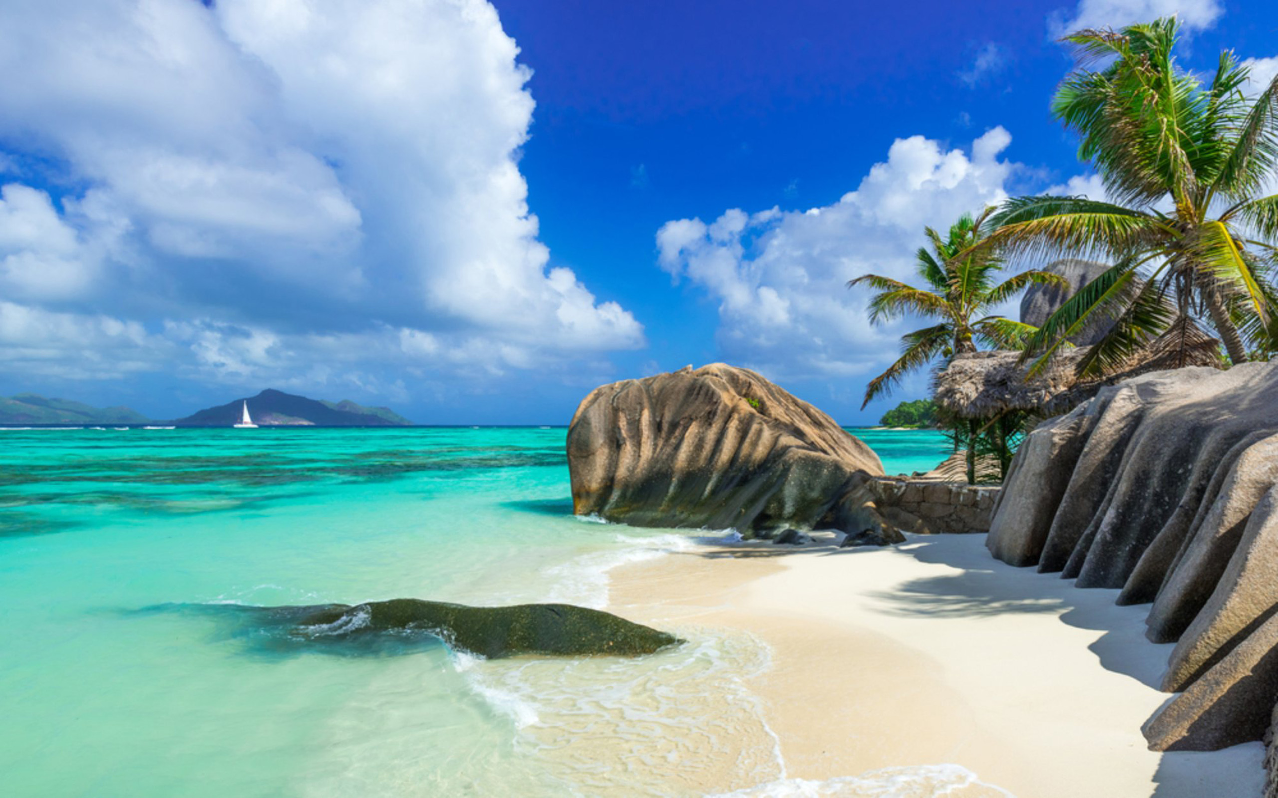 Seychelles Country In East Africa Blue Water Tropical Sand Beach