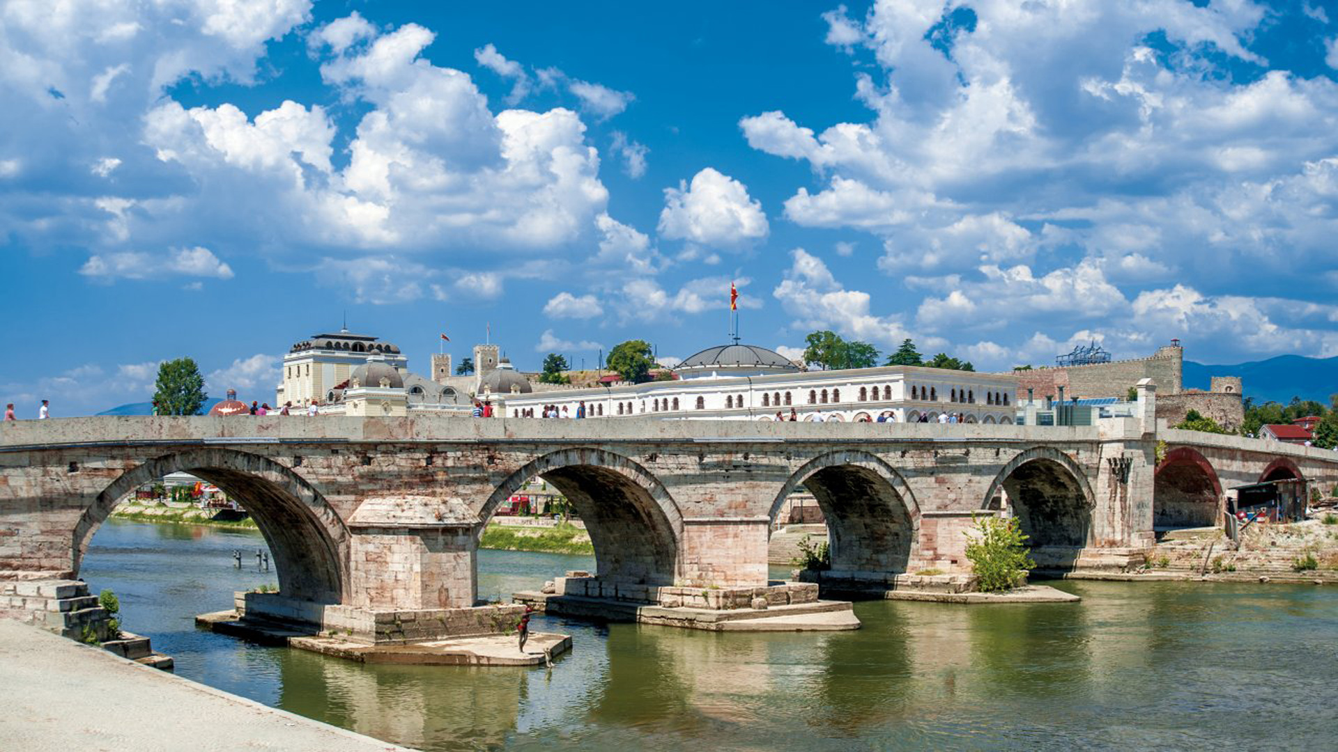 Old Stone Bridge Skopje On The River Vardar Republic Of