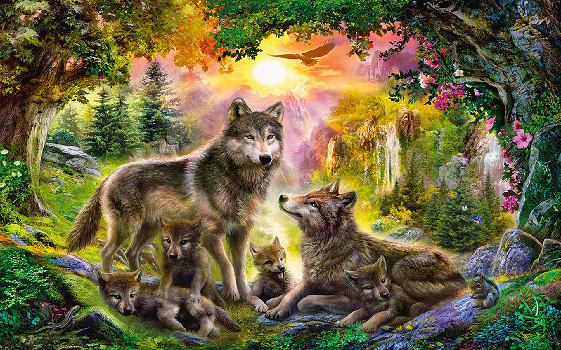 Wolf Families Animal Art Wallpaper Hd 1920x1200 : Wallpapers13.com