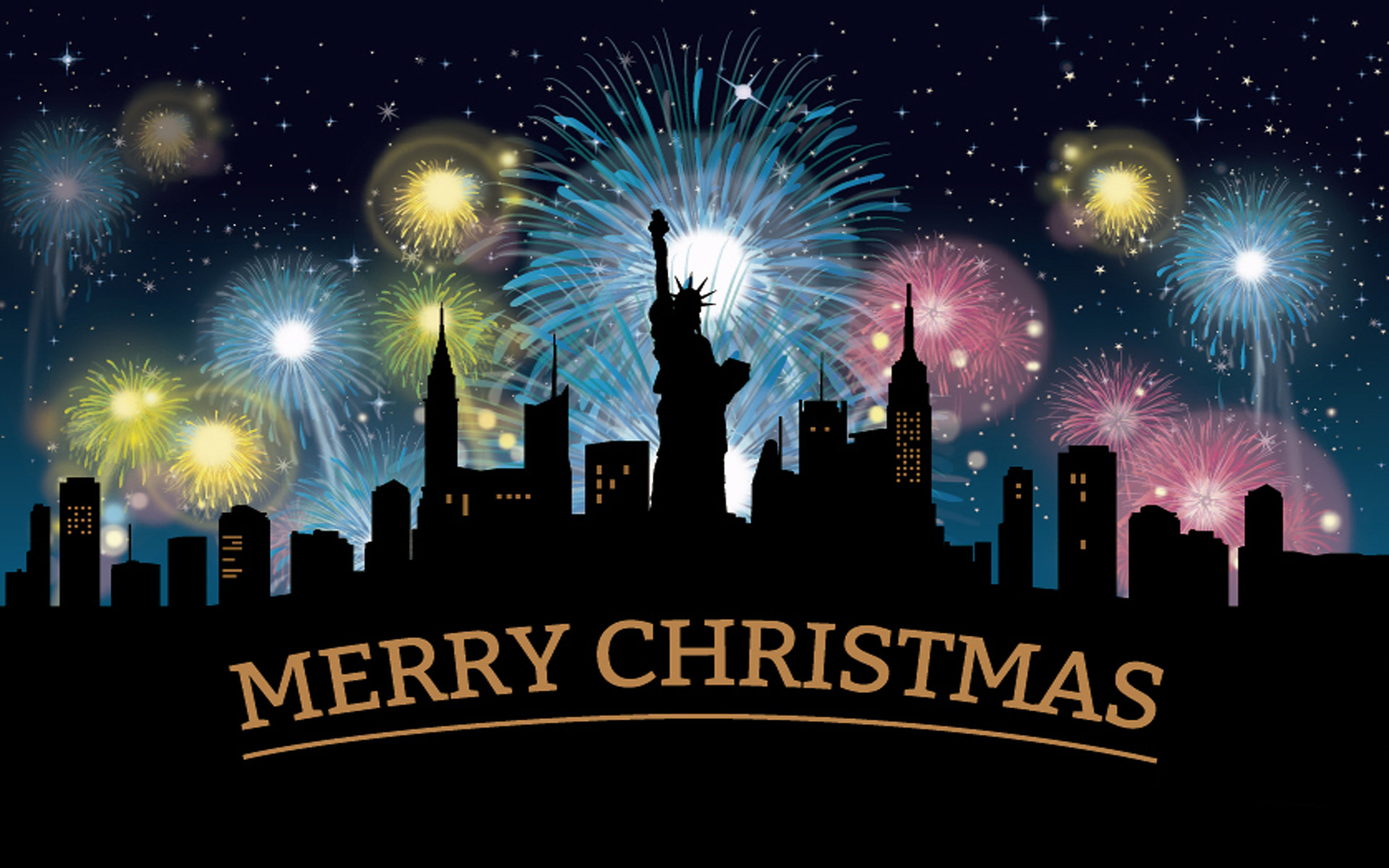 Happy Christmas An Happy New Year Card Fireworks New York City Wallpaper Hd 1920x1200 ...