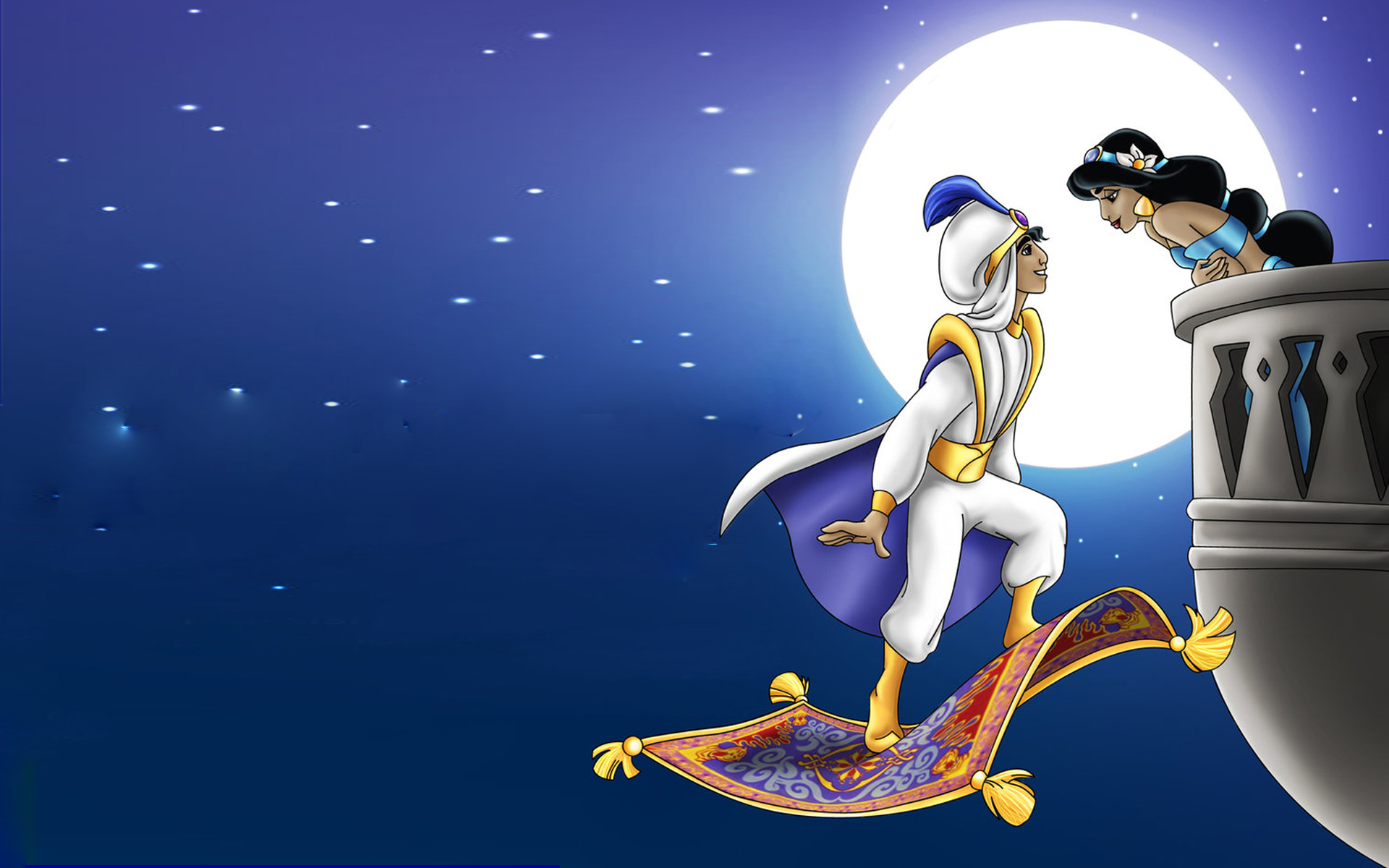 Aladdin And Princess Jasmine Romantic Night Full Moon Hd Wallpaper