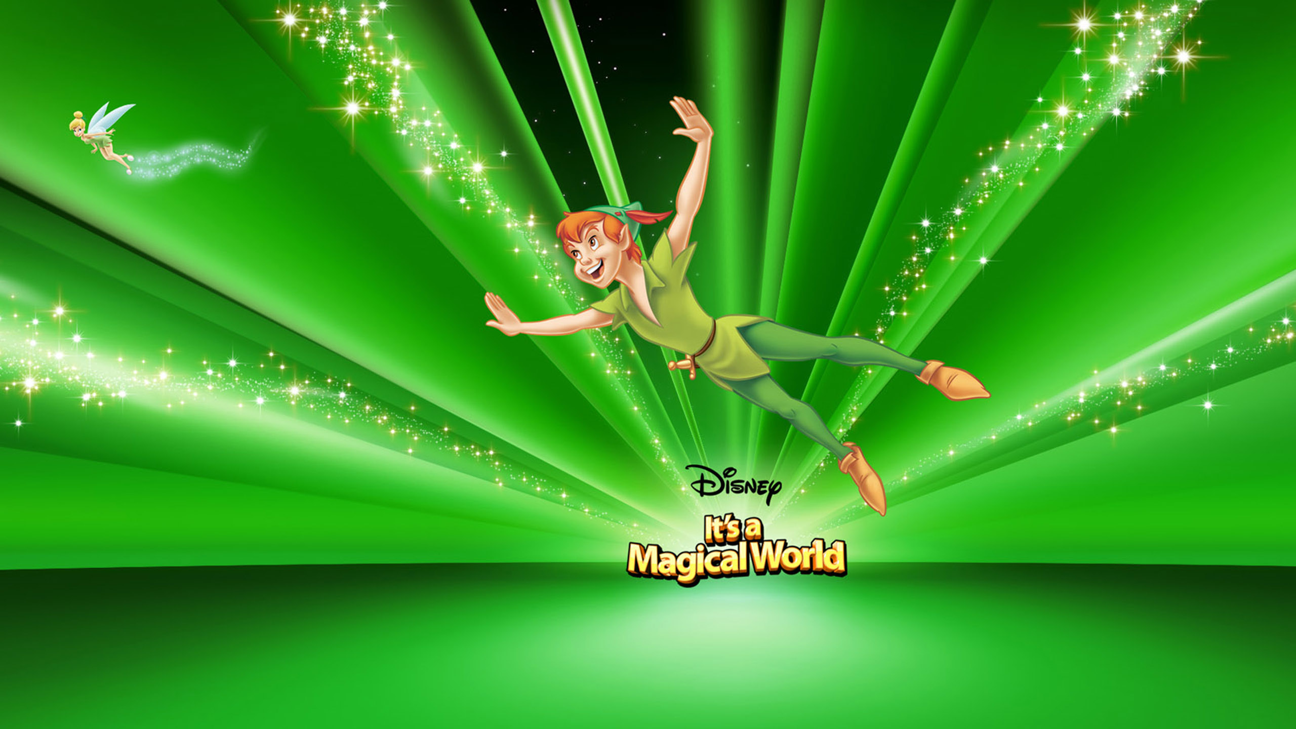 Peter Pan Cartoons Disney Itsa Magical World Green Background
