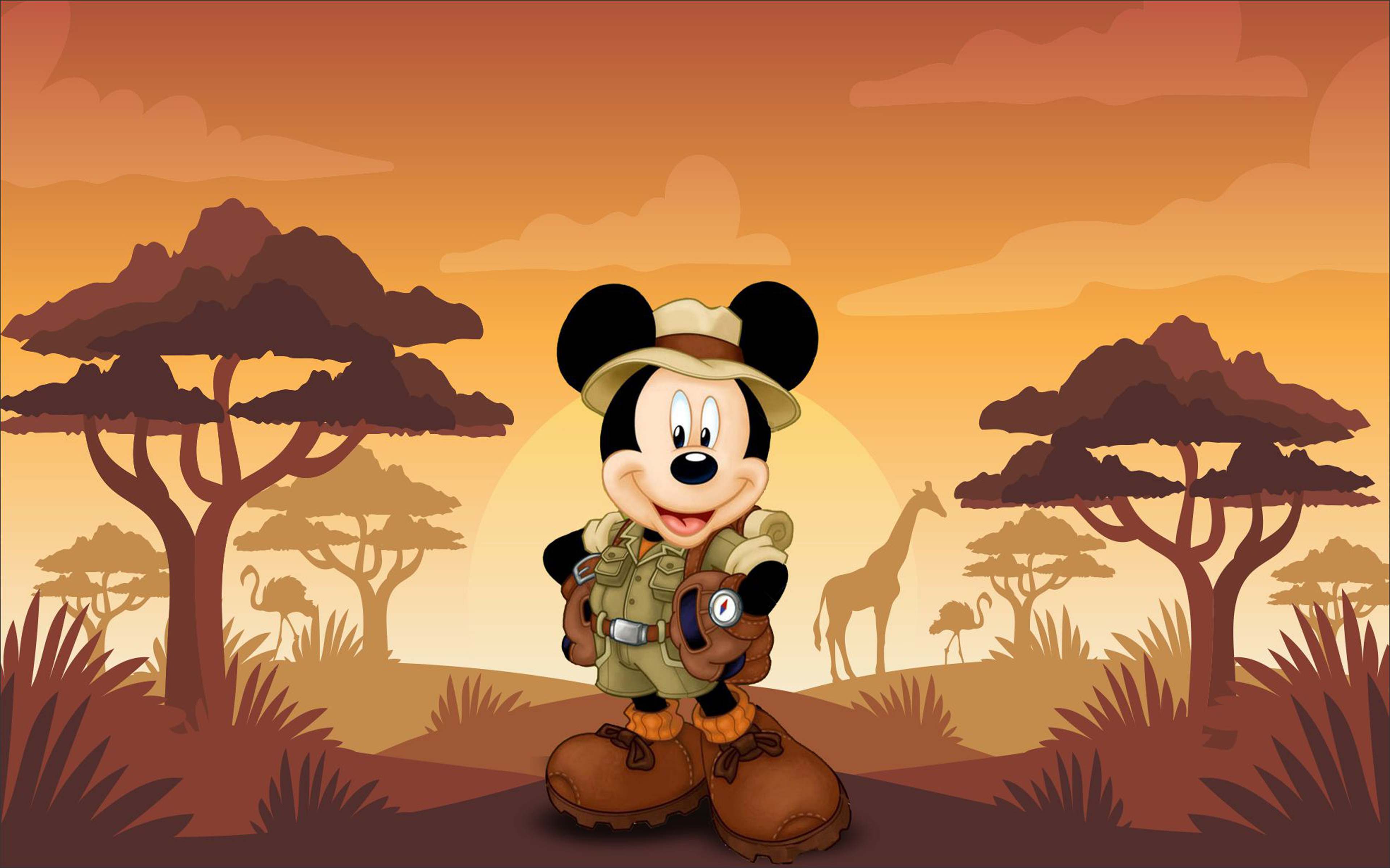 Mickey Mouse Cartoon Safari Sunset Hd Wallpaper 3840x2400