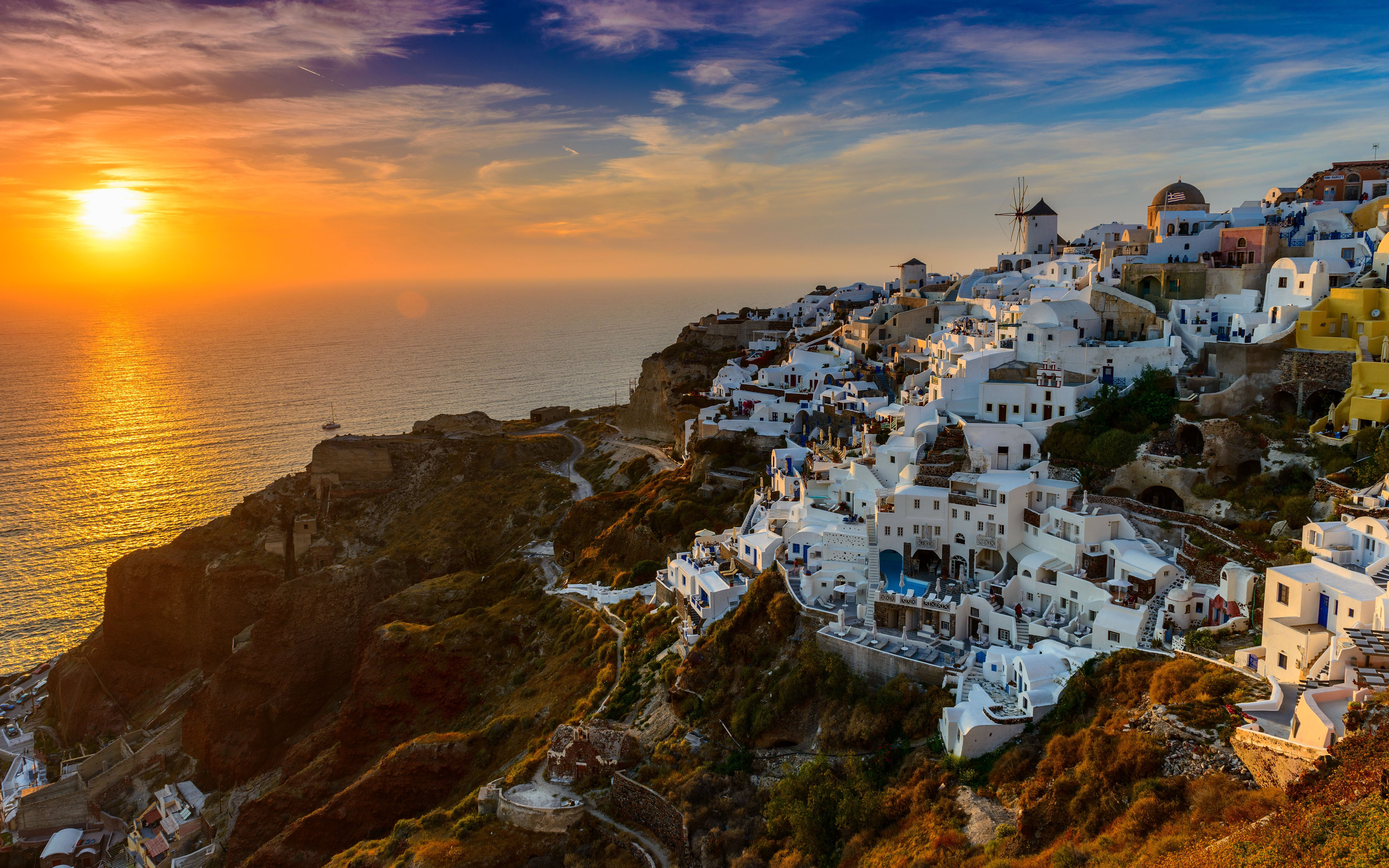 Santorini Island In Greece Aegean Sea Sunset Desktop Wallpaper Hd For Mobile Phones And Laptops 