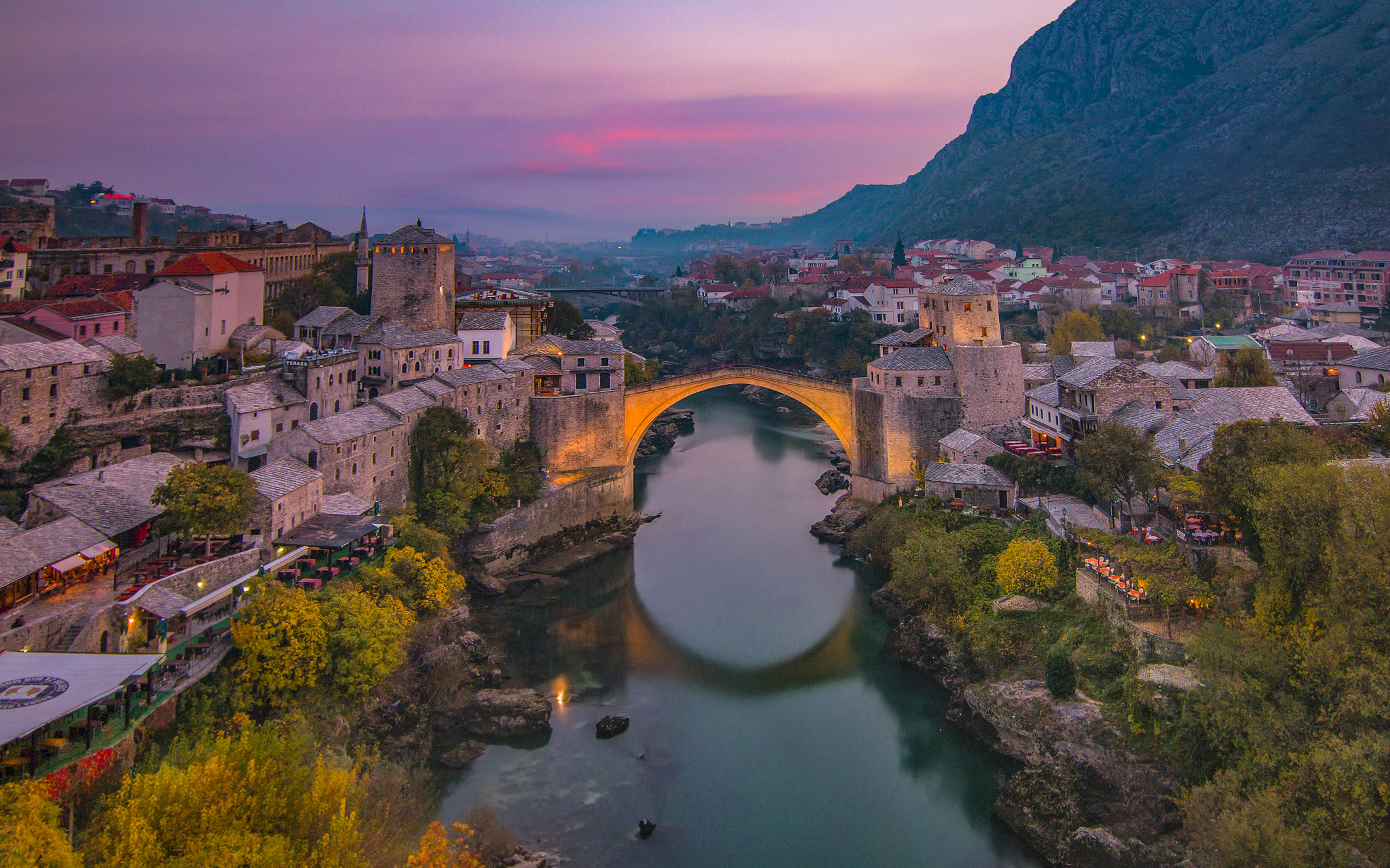 Old Bridge And The City Of Mostar Bosnia Herzegovina Twilight Twilight