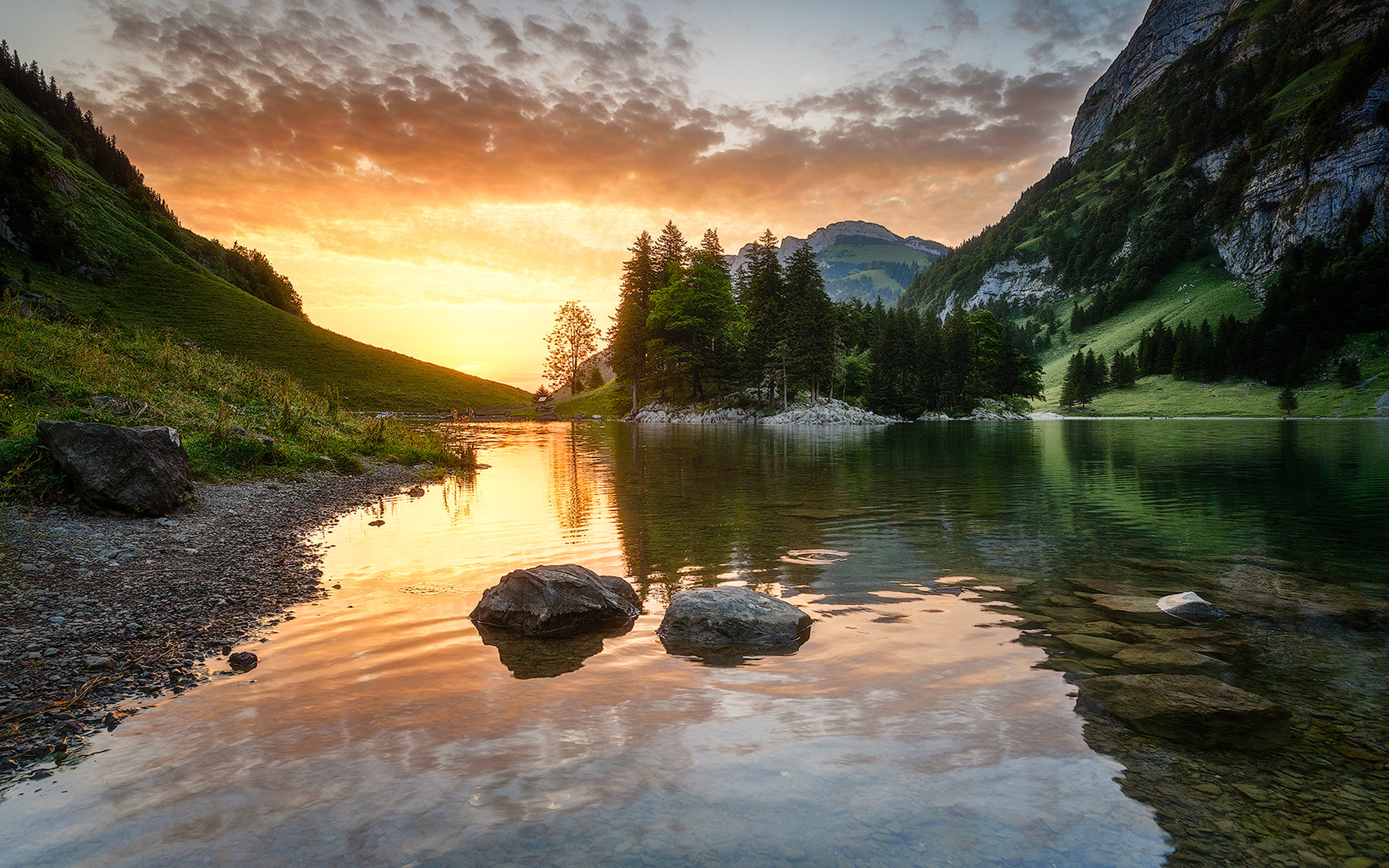 Seealpsee Lake In The Alpstein Range Of The Canton Of