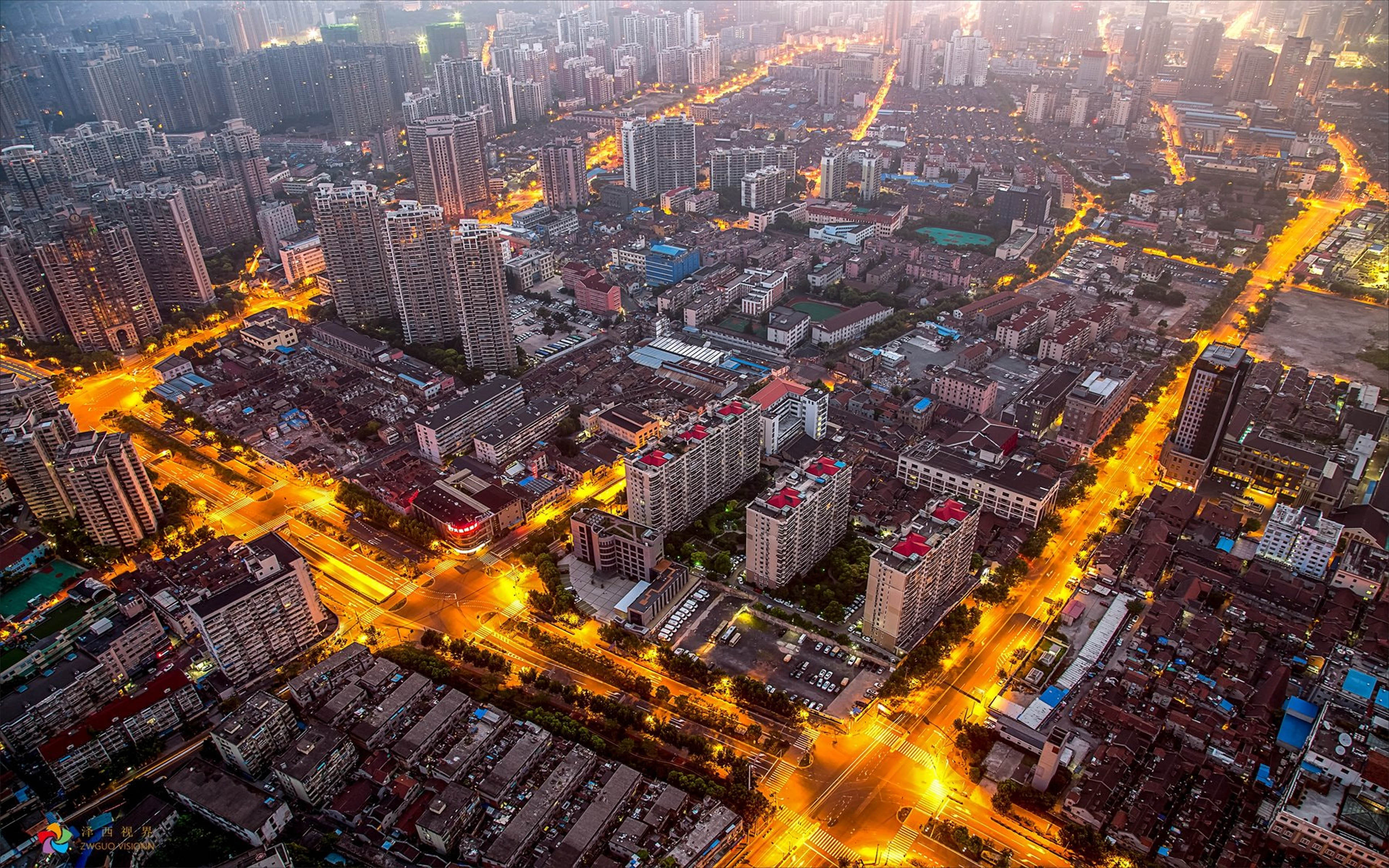 China Shanghai Urban Architecture Aerial Night Photography 4k Uhd 16 9