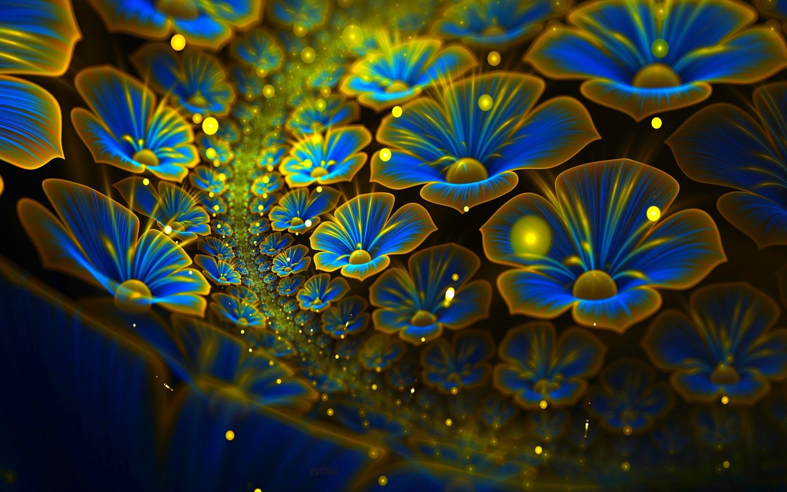 Glowing Flowers Blue &amp; Yellow-Wallpaper Hd : Wallpapers13.com