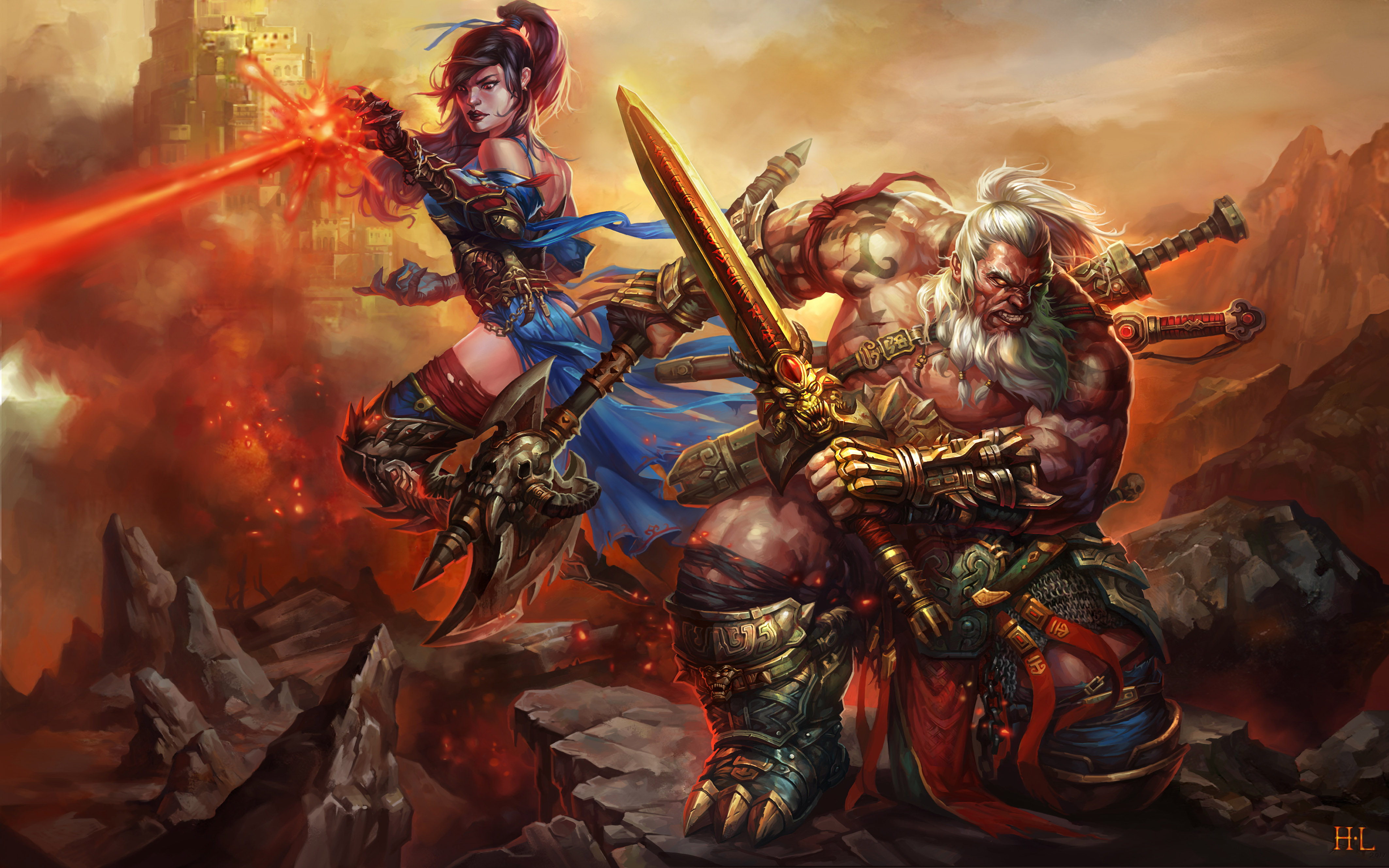 Diablo Iii Characters From Video Game Barbarian And Witch Doctor Fan Art Wallpaper Hd 4252x2658 Wallpapers13 Com