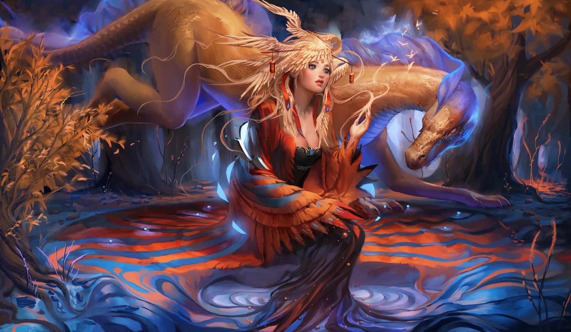 Fantasy Art Girl Dragon Forest Princess Magic Wings Hd Wallpaper