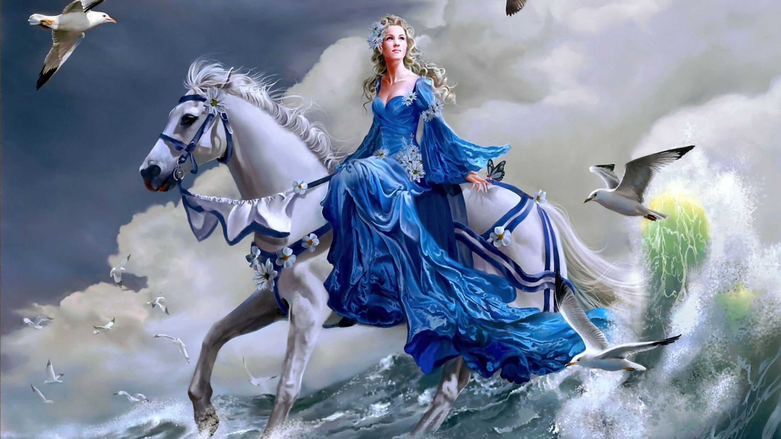 Girl Riding A Horse On Water 2560x1440 Fantasy Wallpaper 28685