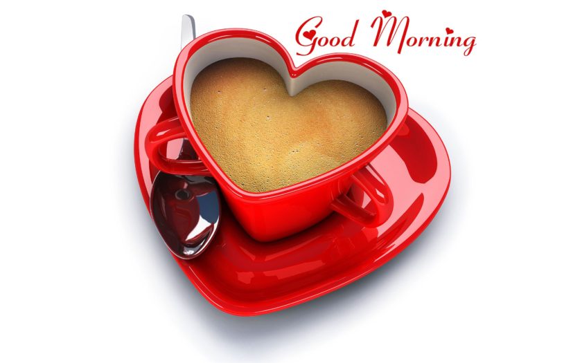 Love Red Heart Shape Coffee Cup Good Morning Wallpaper : 