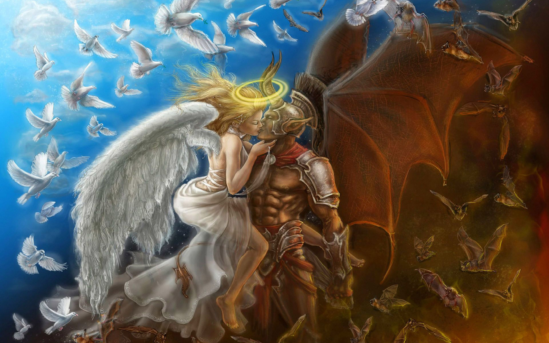 Love Between Angel And Demon Fantasy Hd Wallpaper 1920x1200 16689.