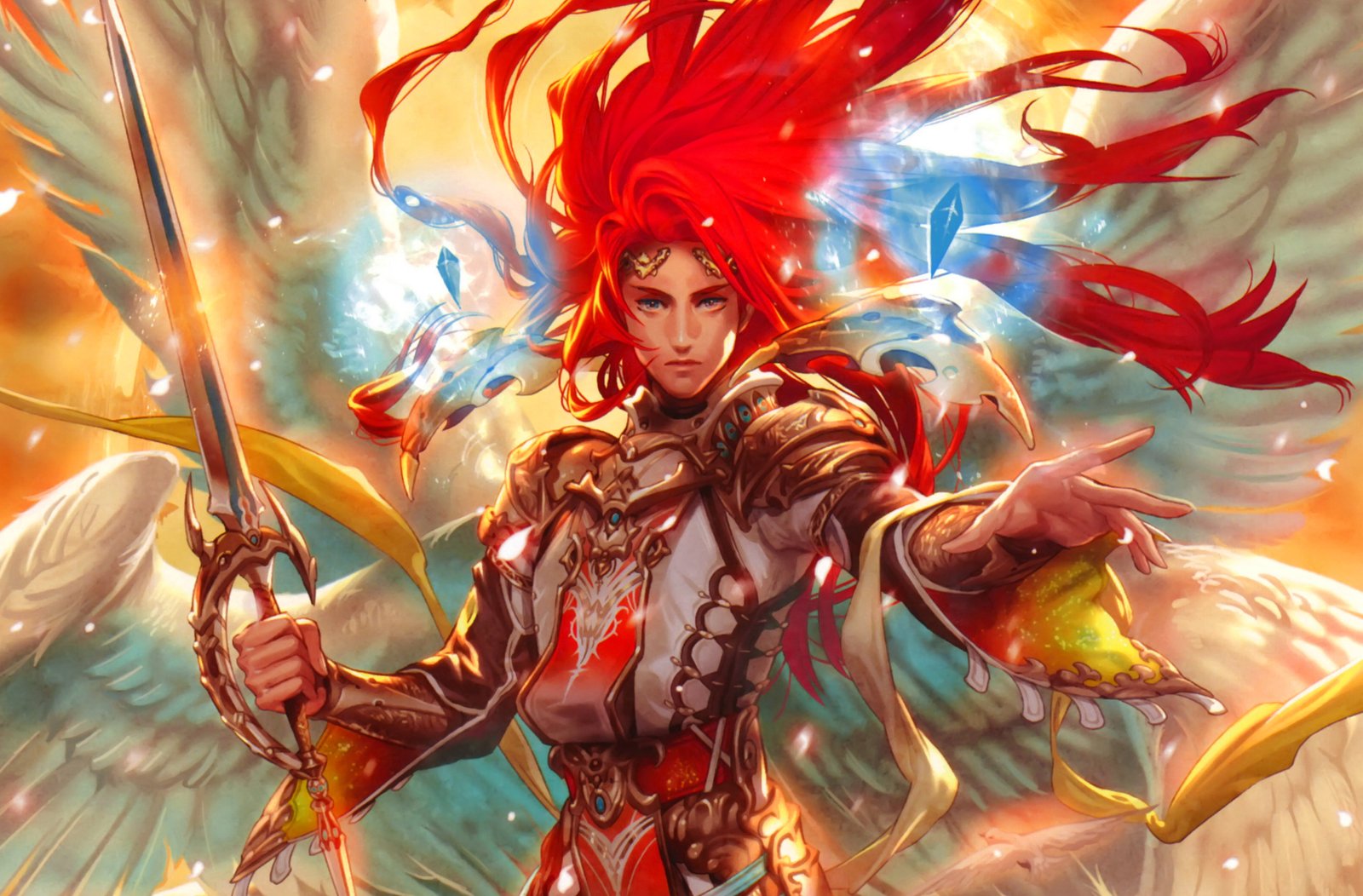 Red Hair Prince Magic,angels Wings Fantasy Swords Armor Girls 307506