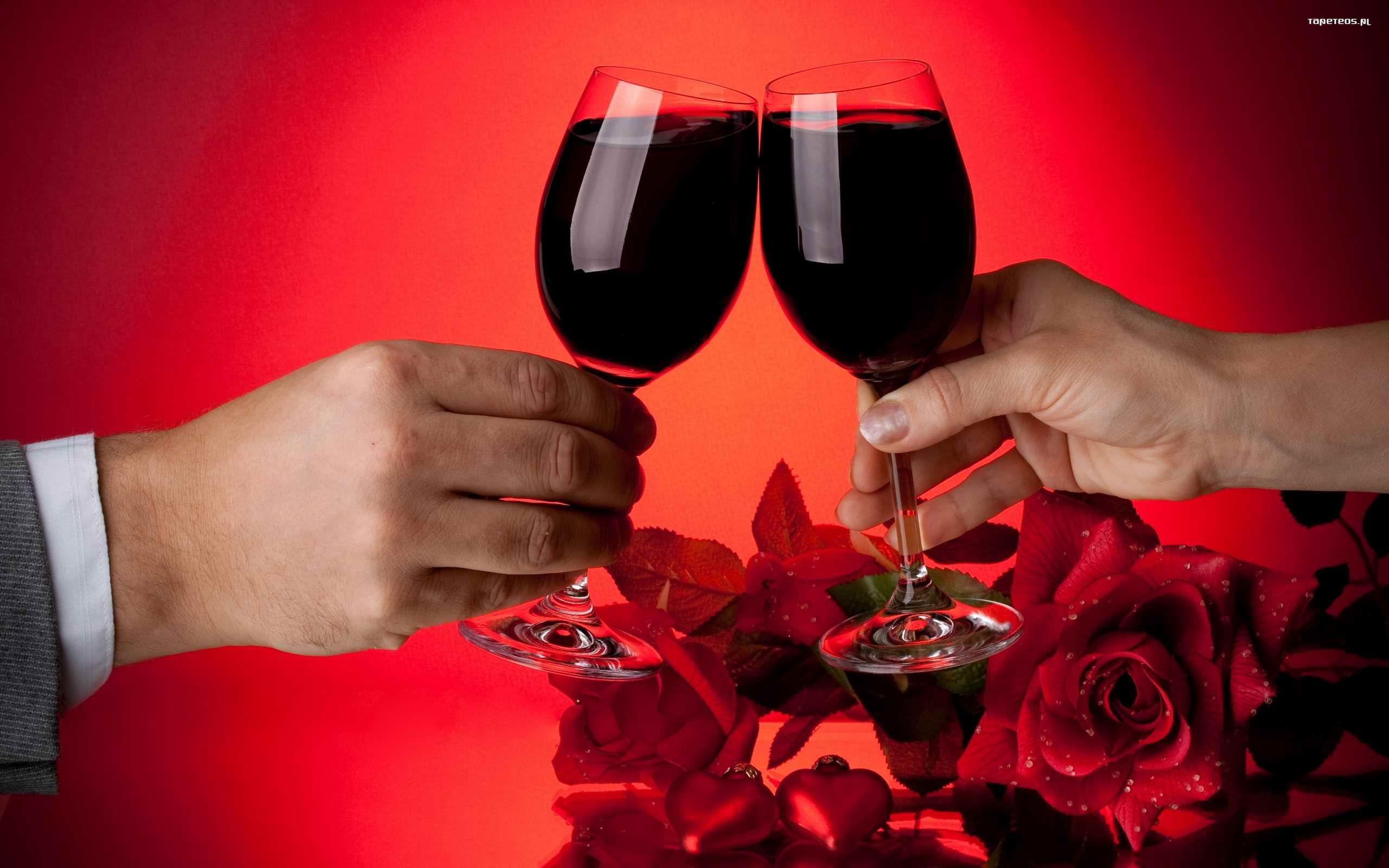 Red Wine glass toast Rose Walentynki Wallpapers Hd : 