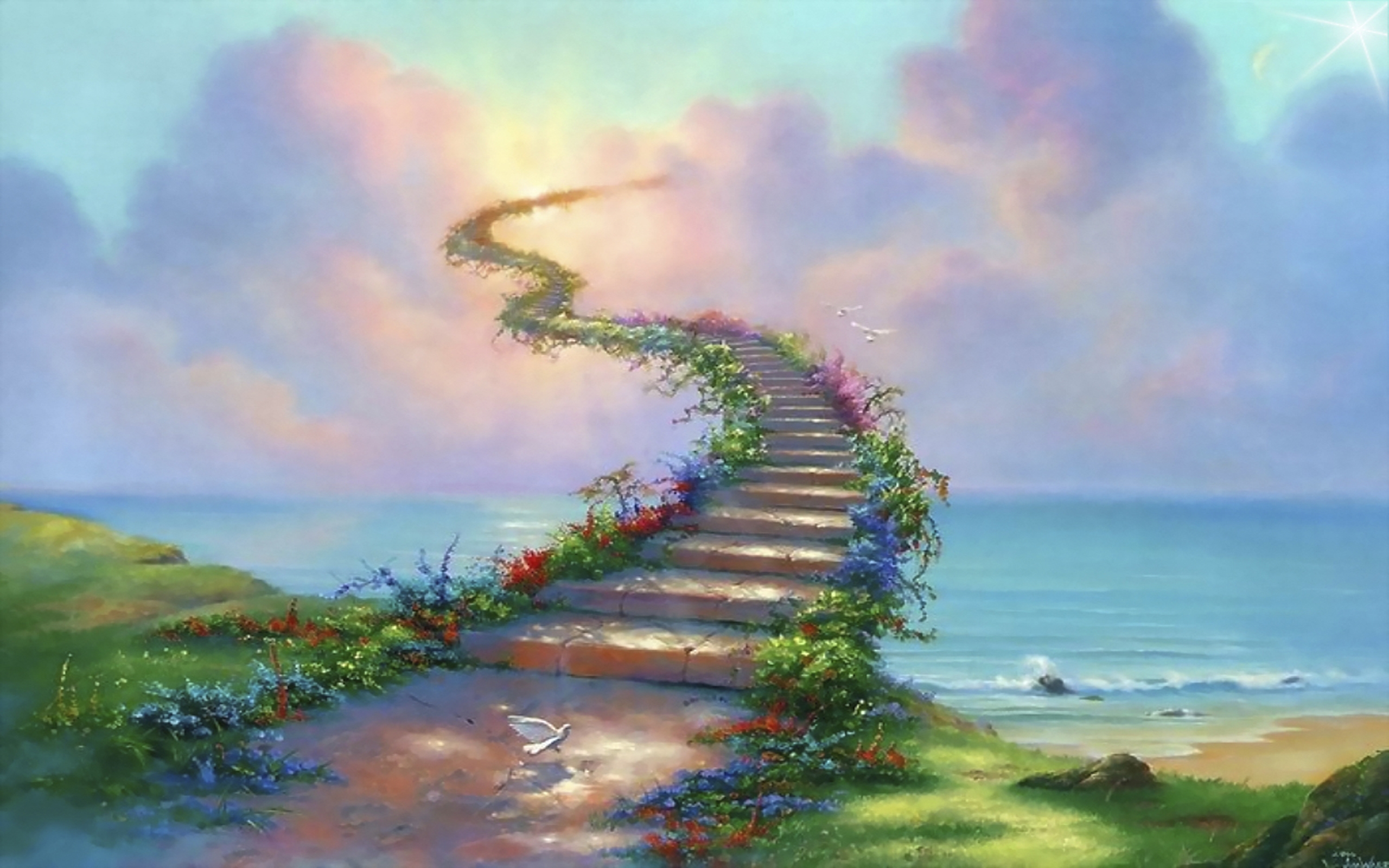 Stairway To Heaven Path Dove Clouds Abstract Ultra 2560x1600 Hd