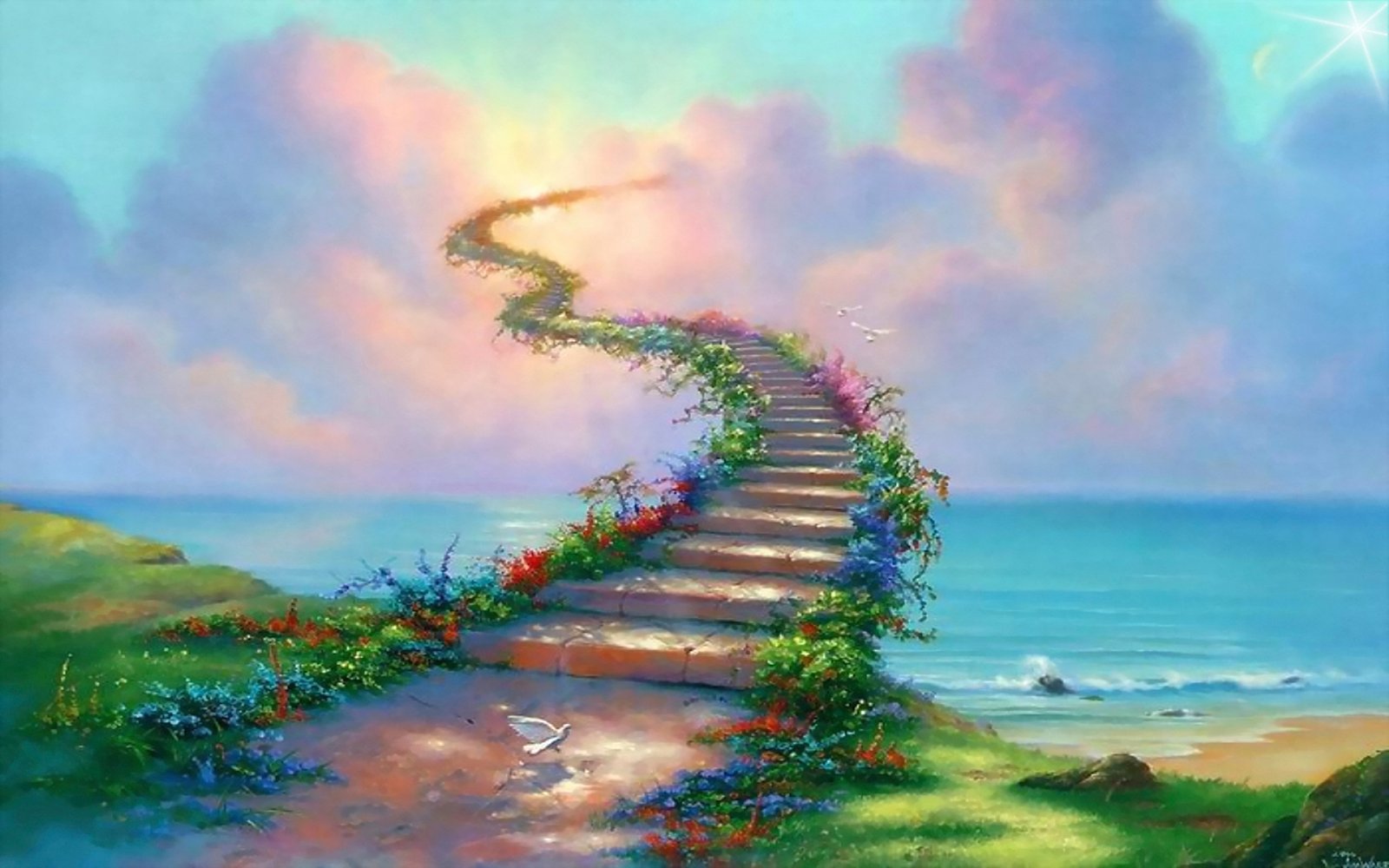 Stairway To Heaven Path Dove Clouds Abstract Ultra 2560x1600 Hd