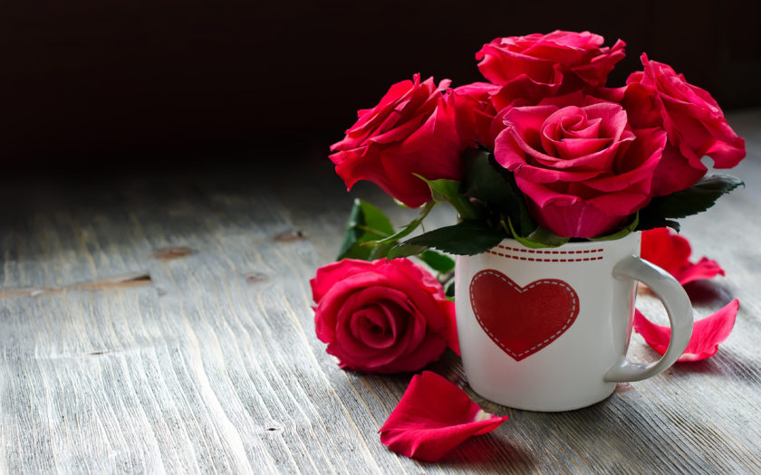 With Love Red Heart Roses Cup Flowers Hd Wallpaper 1907375 :  