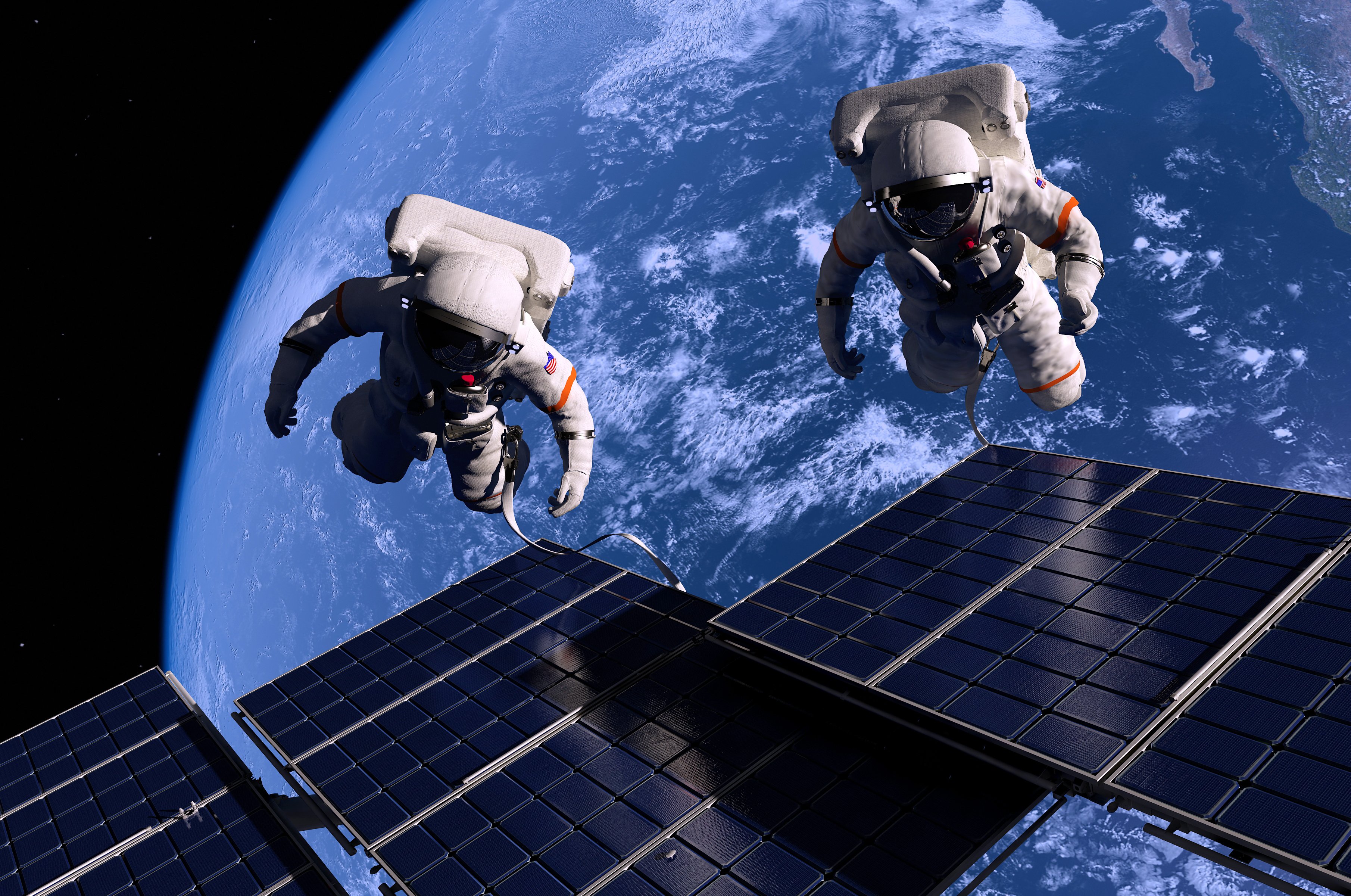 Путешествие в открытый космос. Космонавты в невесомости на МКС. Современная космонавтика. Космонавт в открытом космосе. Человек в космосе.