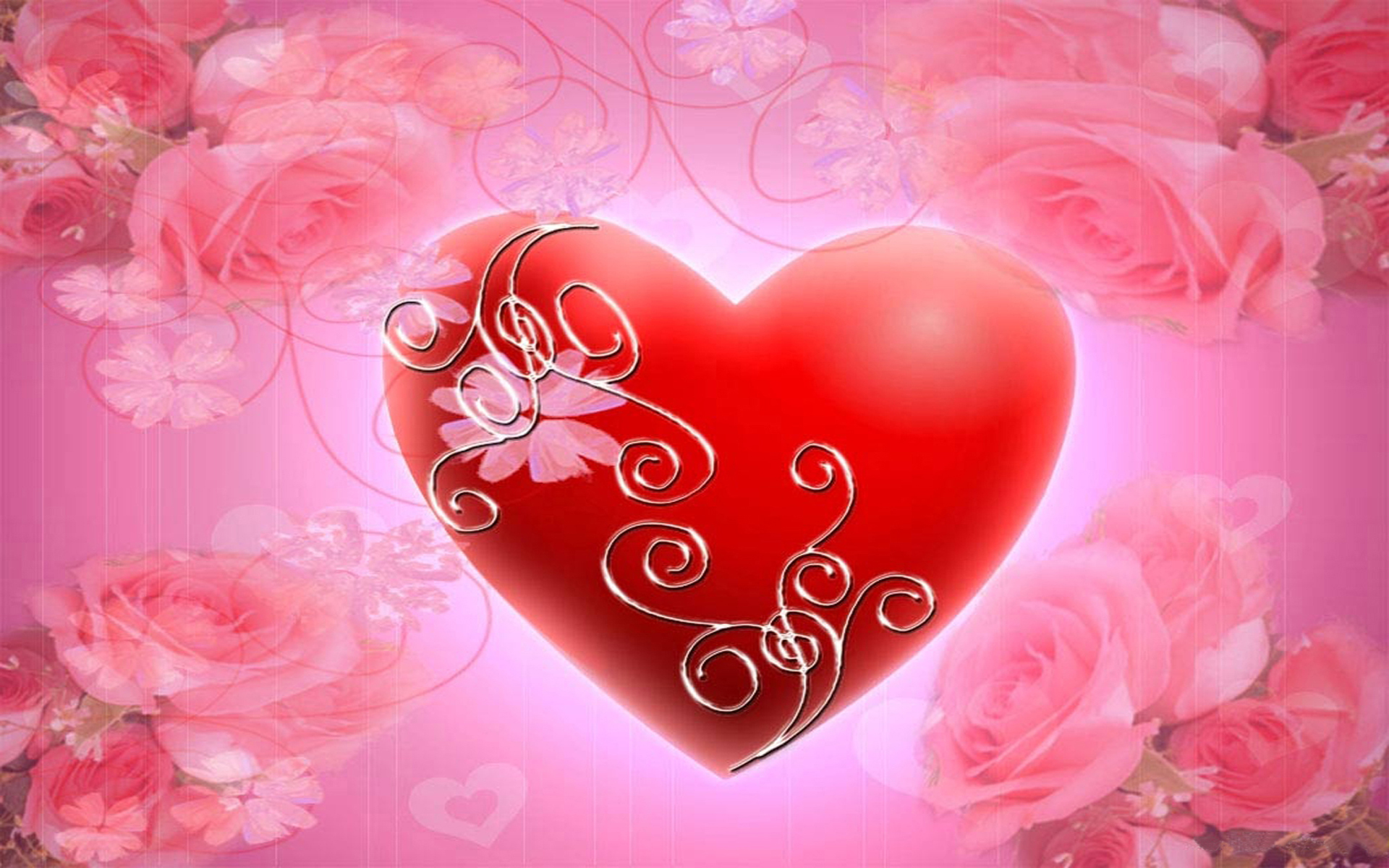Red Heart Pink Roses Hd Wallpaper : 