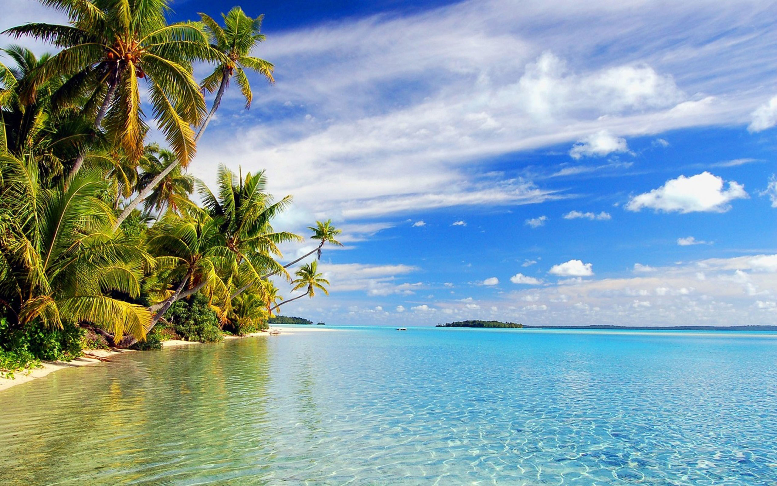 Картинки для печати высокое разрешение. Гавайи Лагуна. Лагуна Аитутаки острова Кука. Тропический пляж. Природа море.