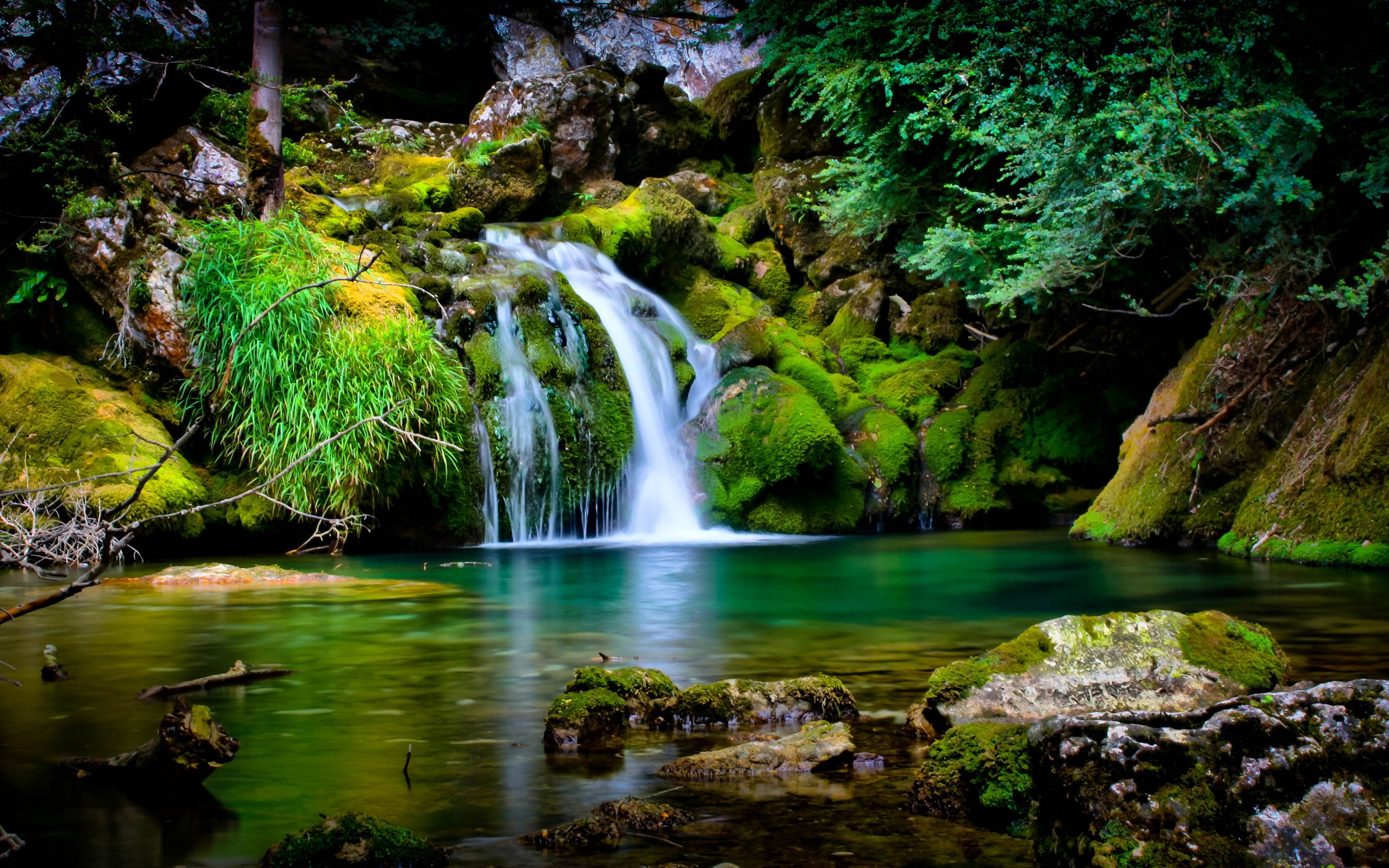 Landscape-beautiful nature-green tropical waterfall-rocks ...