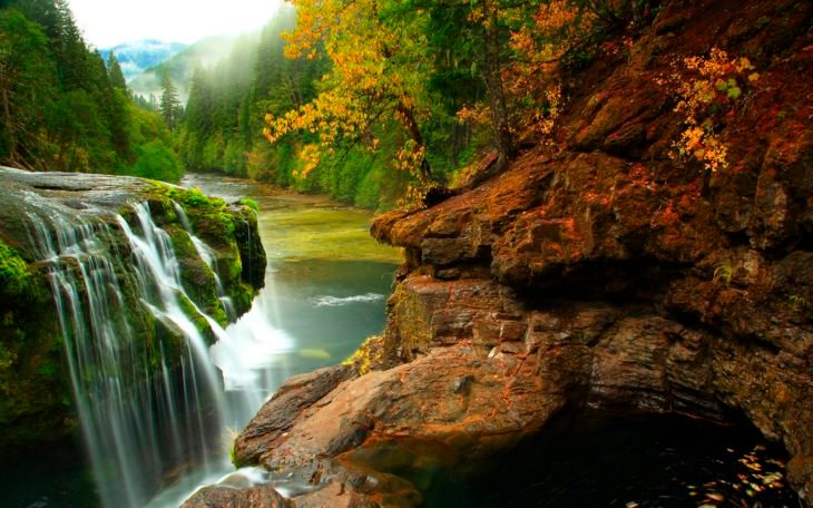 Cascading Waterfalls Lower On Lewis River National Forest Ford