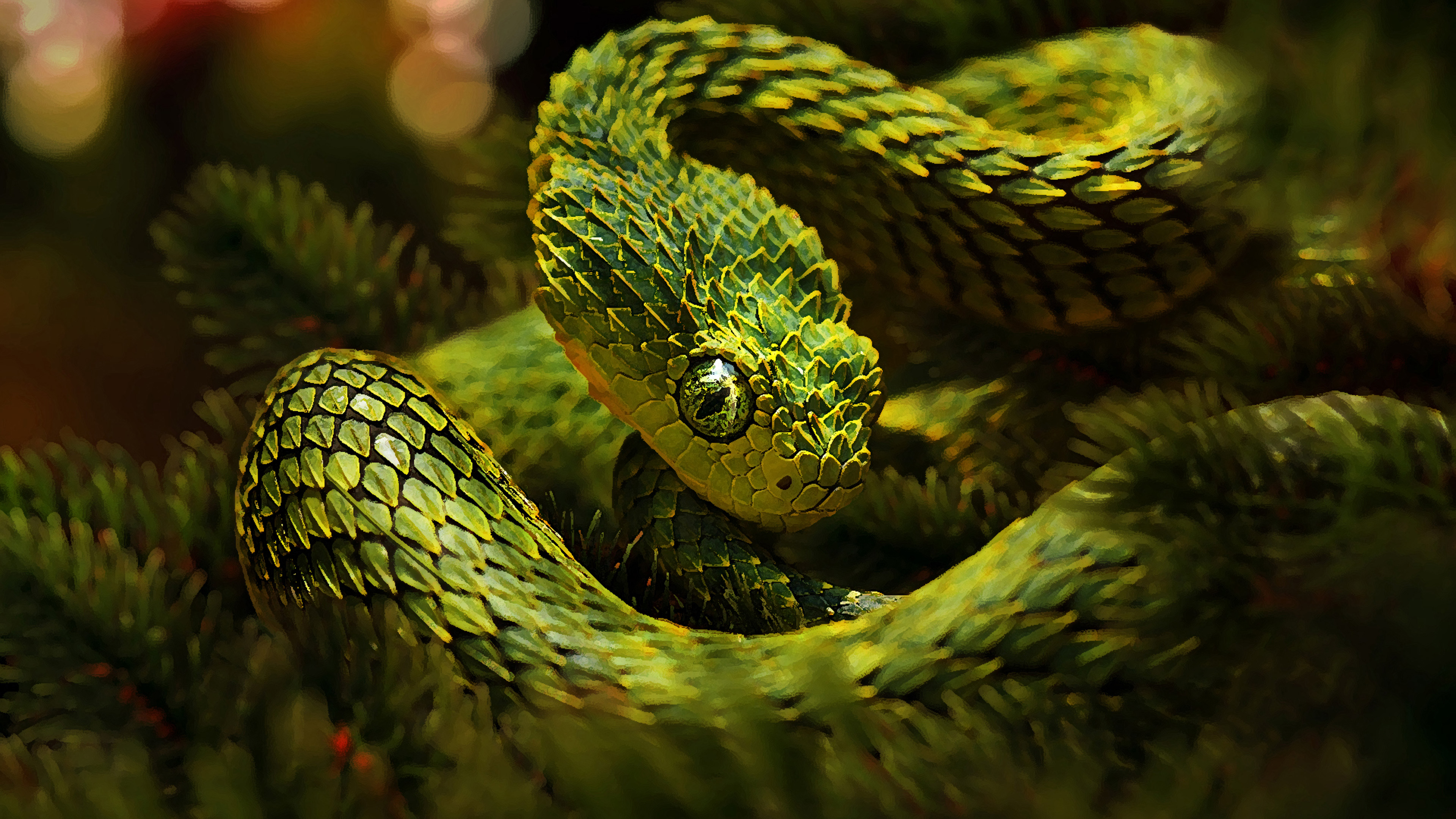Green Unusual Snakes Cactus Camouflage Hd Wallpaper : Wallpapers13.com