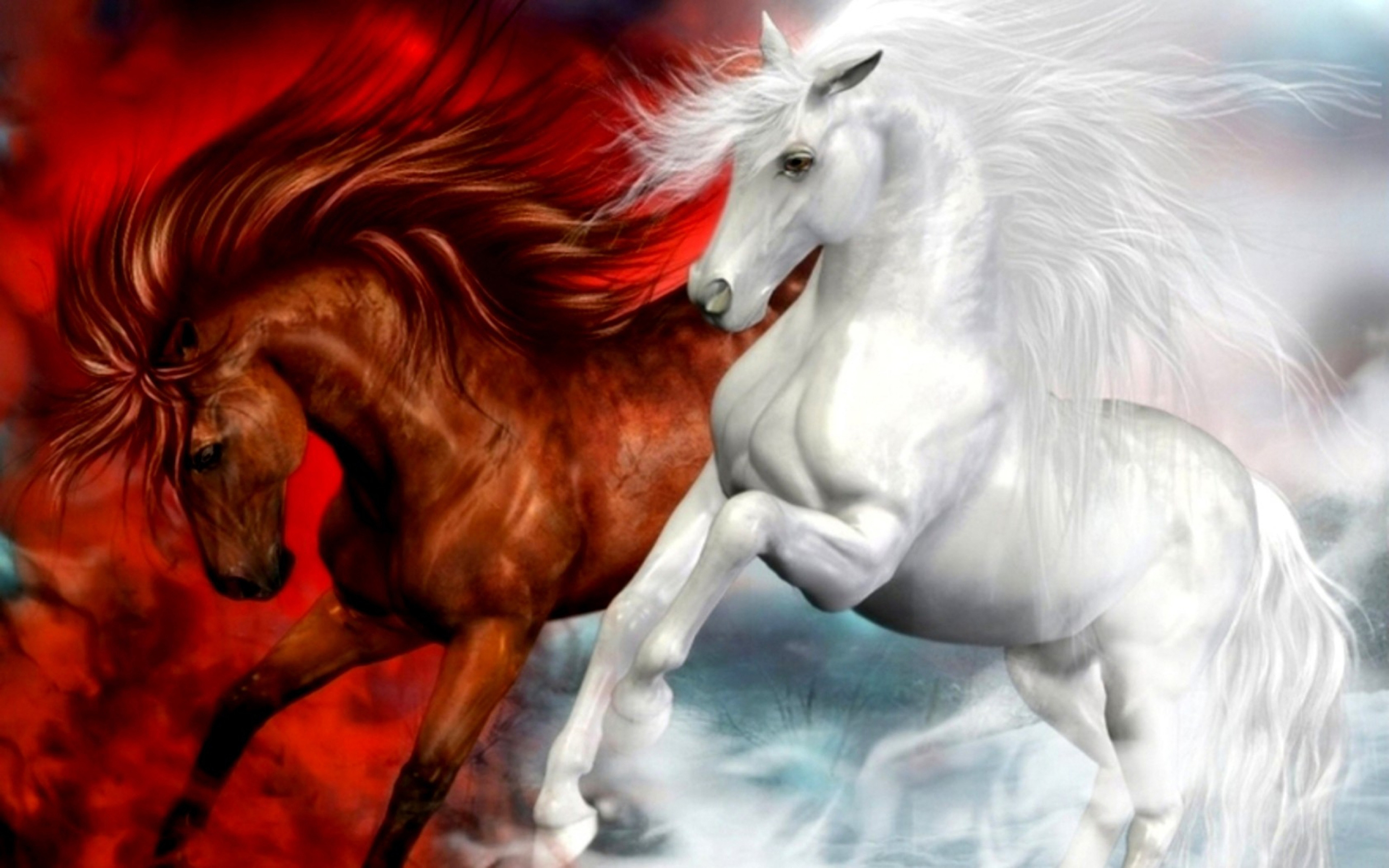 Horses Splendid White And Red Horse Fantasy Art Hd Wallpaper