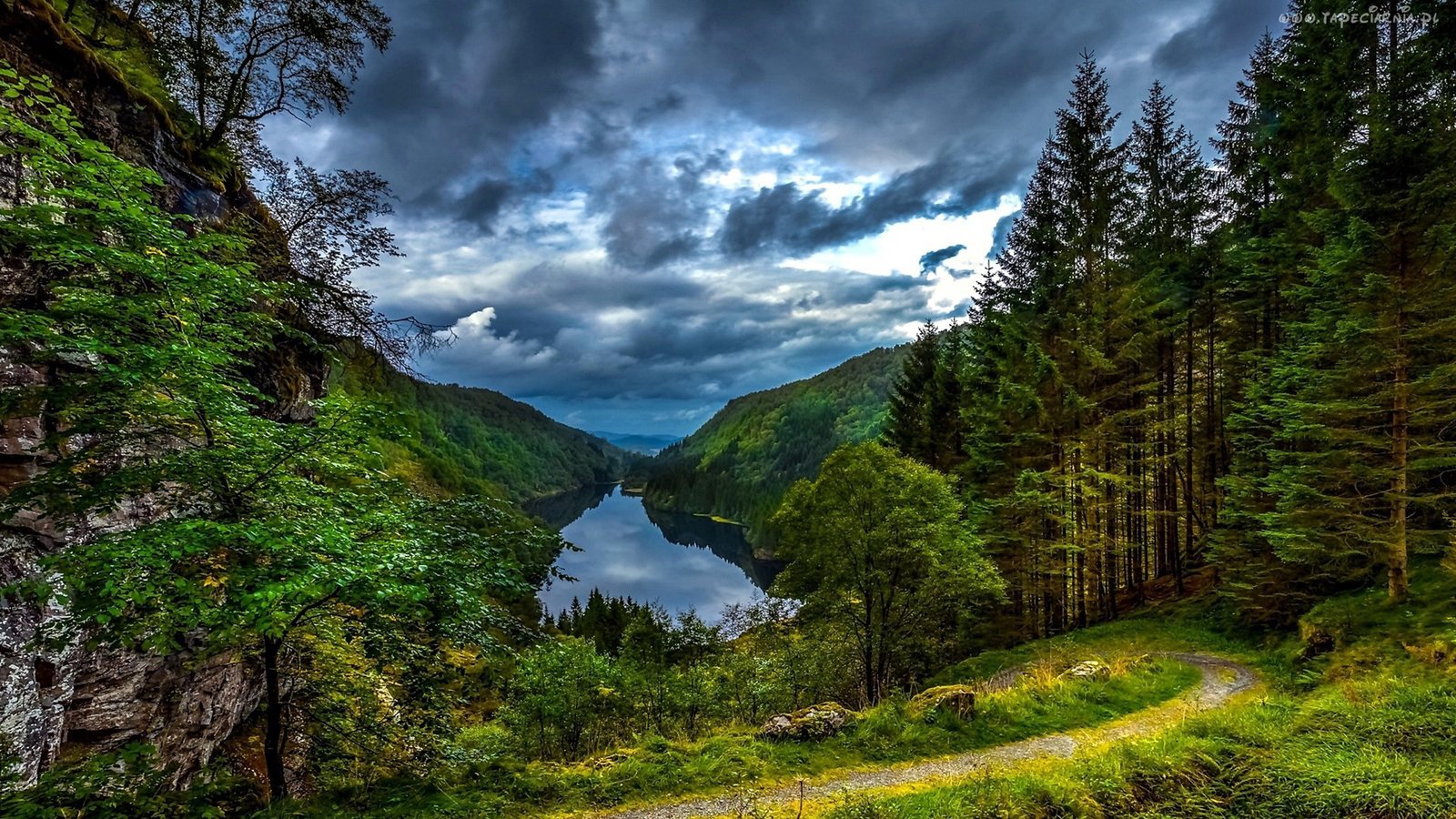 Lake Mountain Forest Path Wallpaper Hd 12830 : Wallpapers13.com