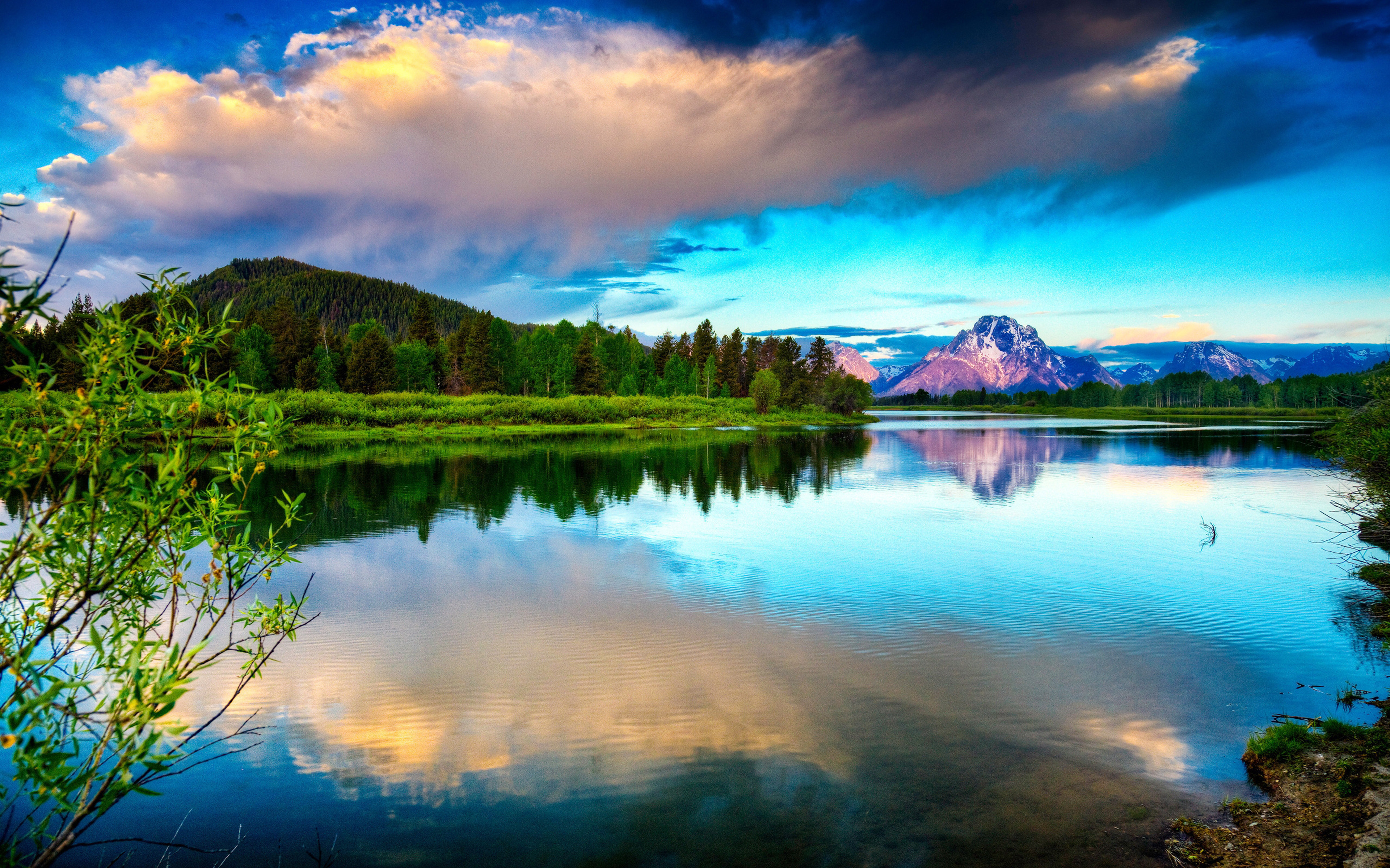 Lake Mountains Clouds Sky High Contrast Hd Wallpaper 3840x2400