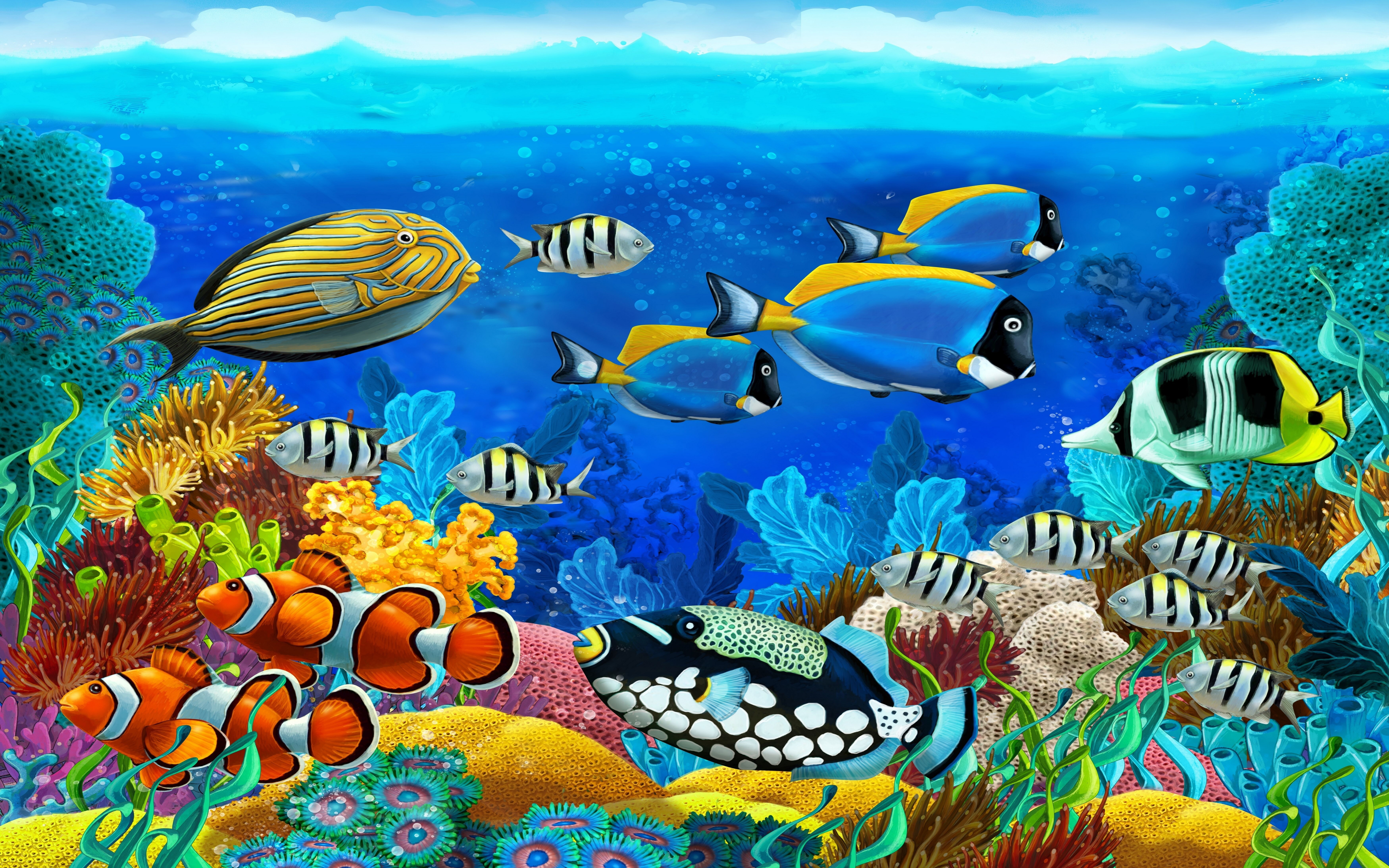 Ocean Marine Animals Barrier Reef, Tropical Colorful Fish Desktop