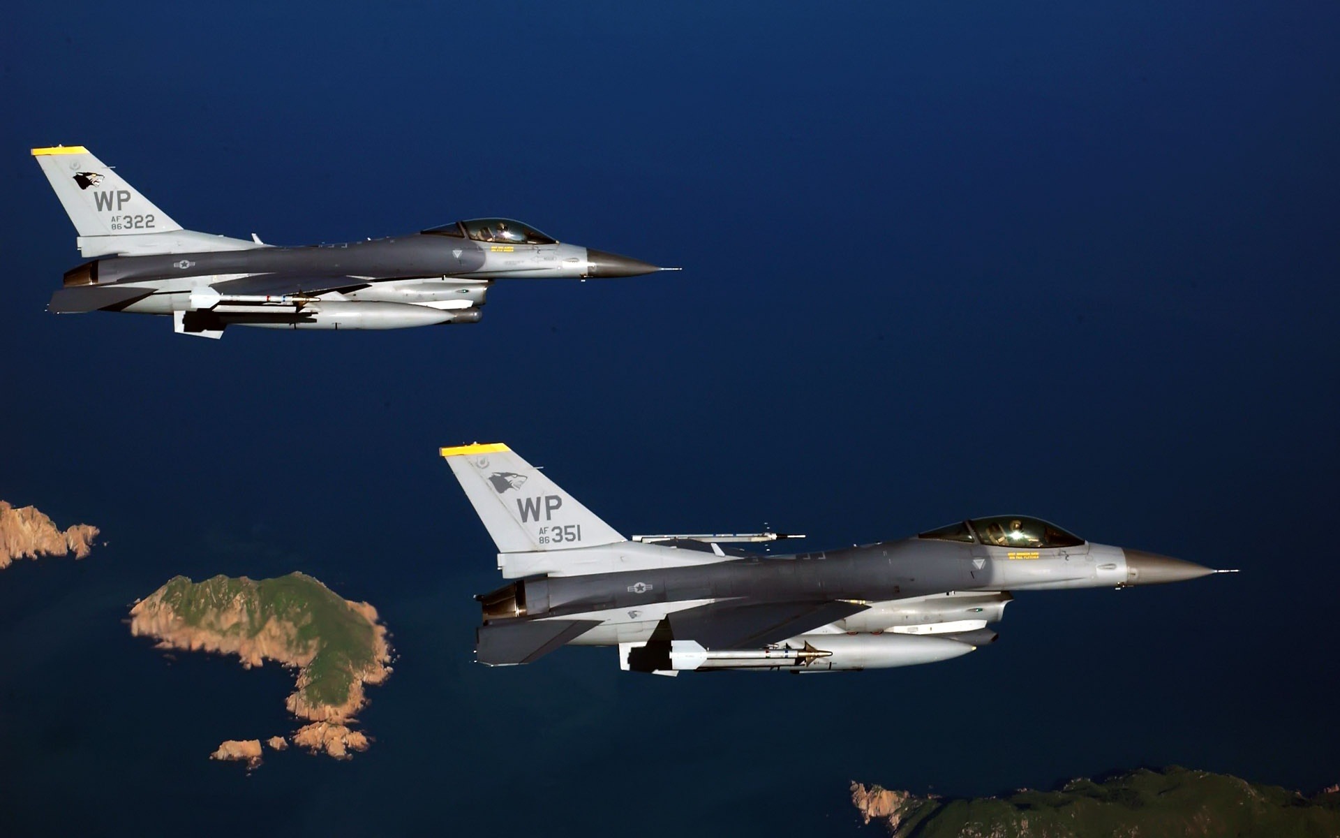 Two F 16 Fighting Falcon Aircrafts Military Aircraft Hd Wallpaper 19x10 Wallpapers13 Com